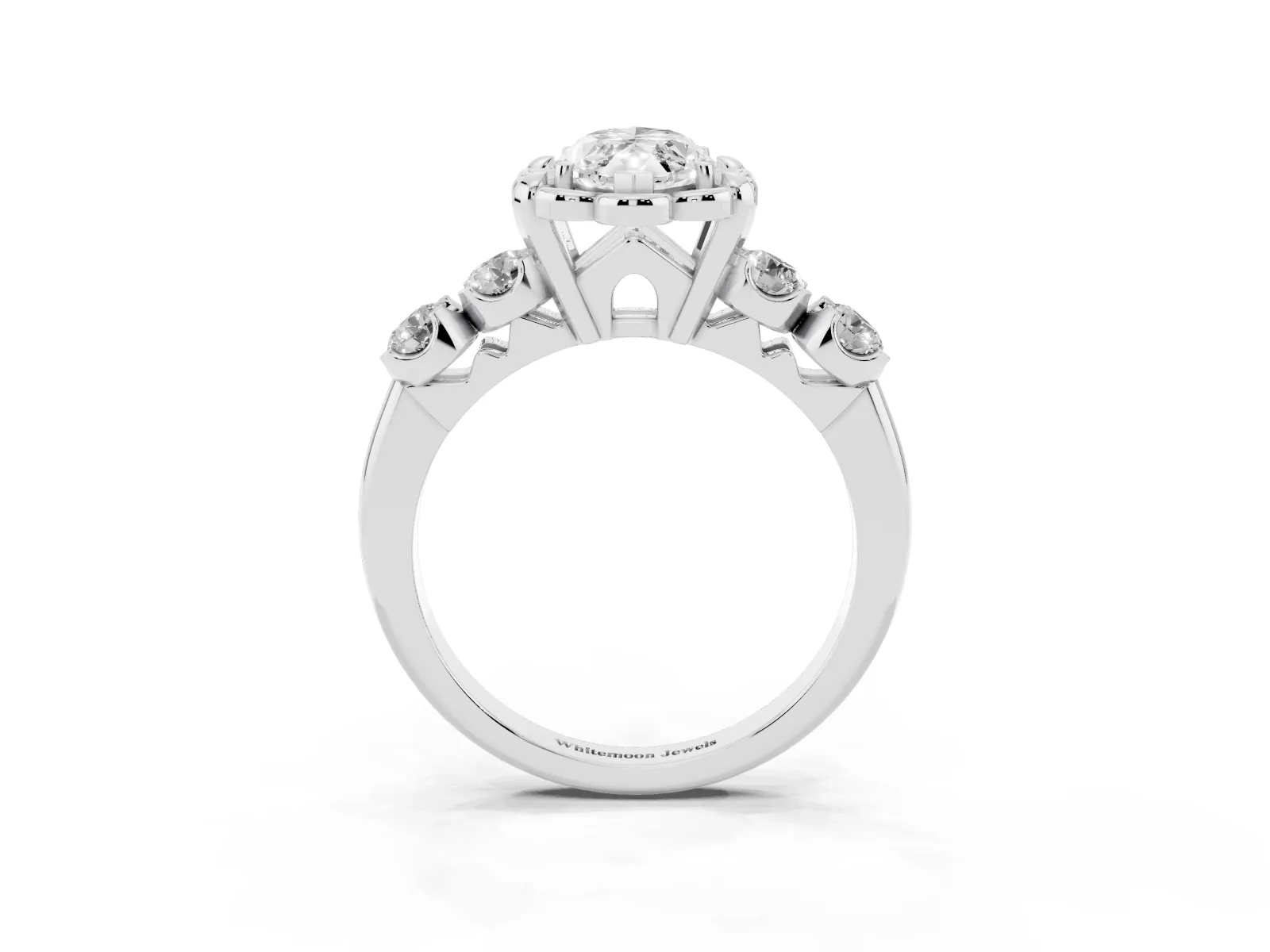 Marquise Cut Cut Diamond Floral Halo Engagement Ring with Shared Prong Setting Platinum
