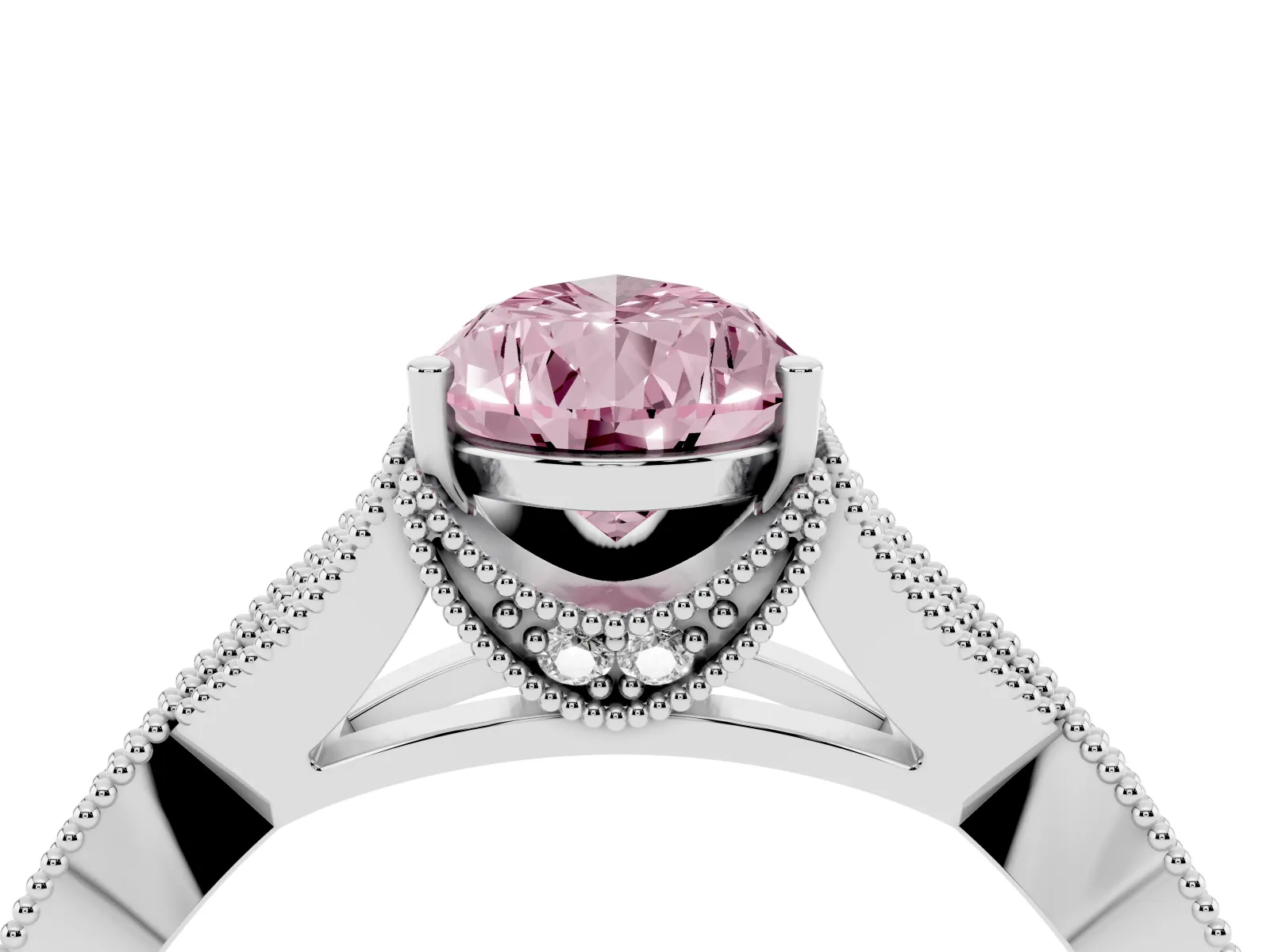 Fancy Pink Pear Cut Cut Diamond Twisted Band with Milgrain Pave Setting and Four-Prong Setting Platinum