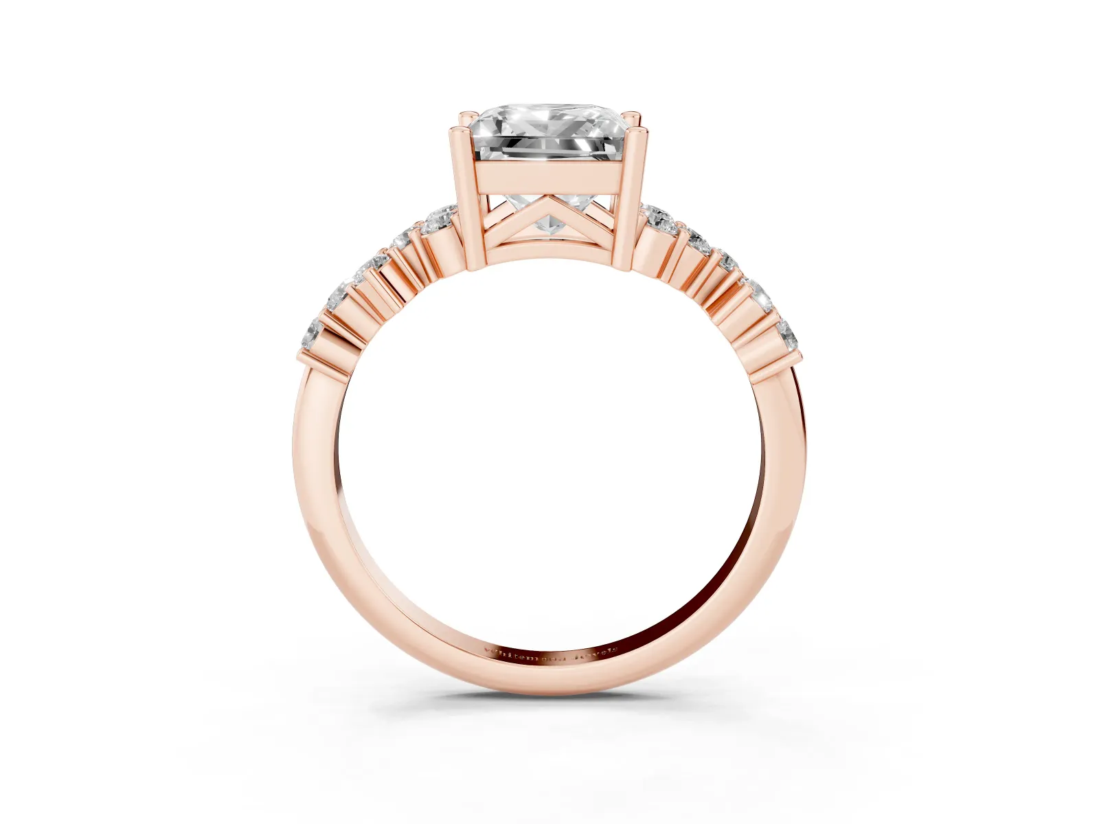 Princess Cut Diamond Scattered Round Accent Ring with Prong Setting Rose gold