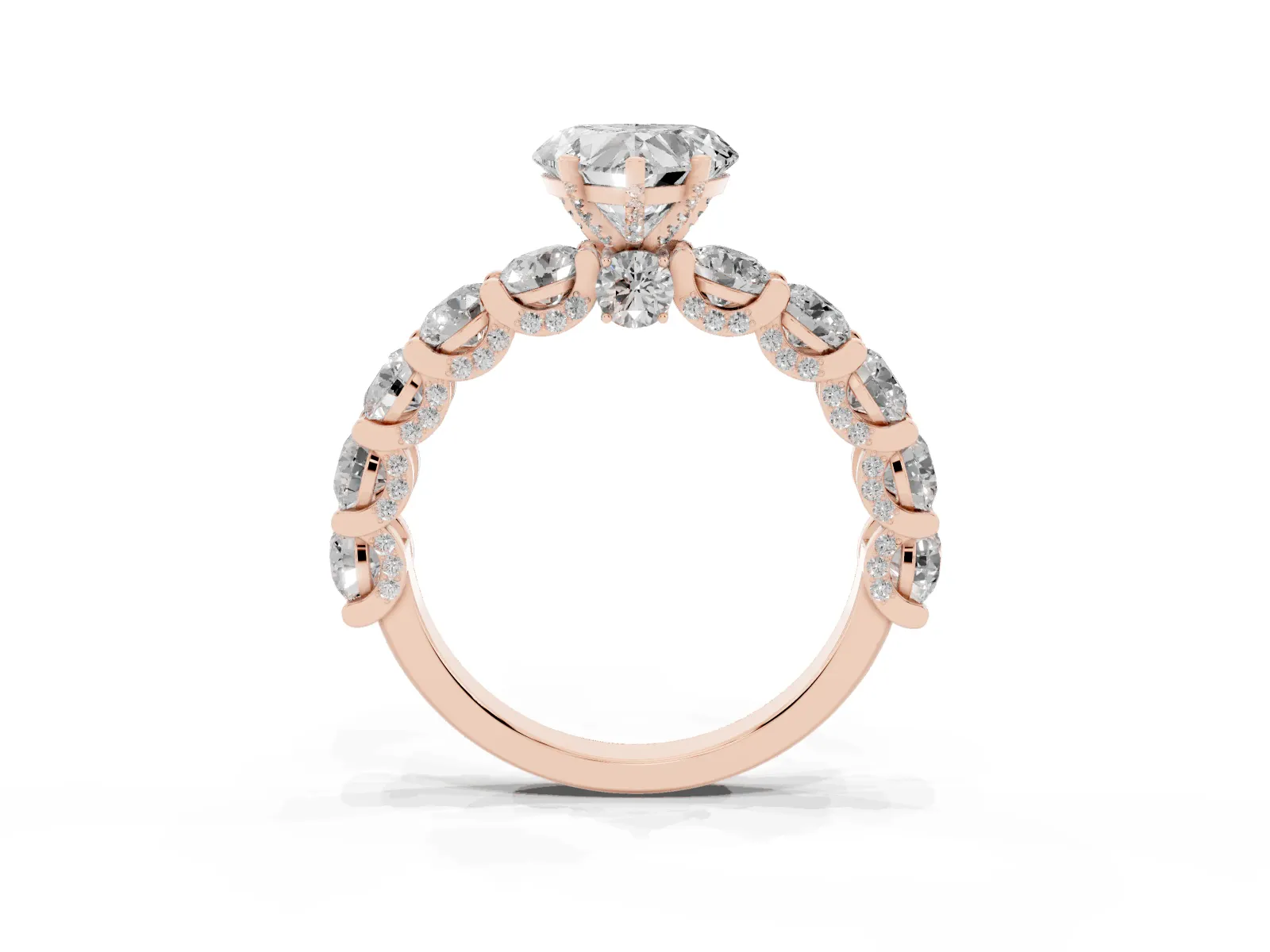Heart Cut Diamond Side Stone Engagement Ring with Four-Prong Setting Rose gold