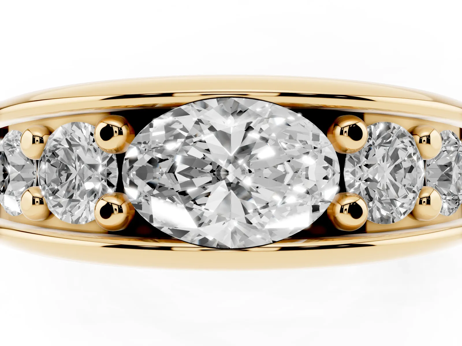 Oval Diamond Mens Ring with Round Diamond Accents Yellow gold