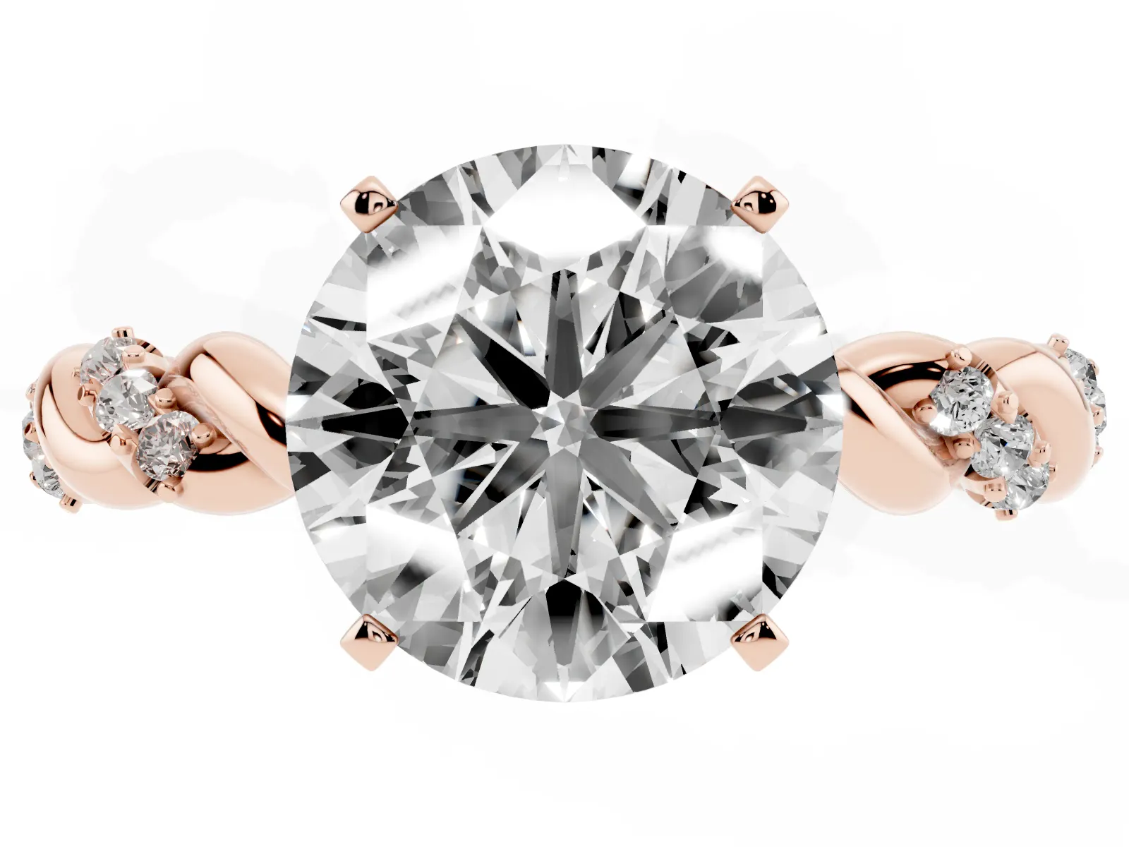 Round Cut Diamond Solitaire Ring with Twisted Band and Pavé Accents Rose gold