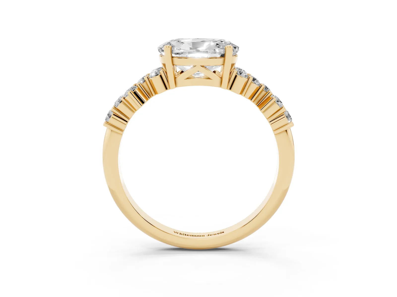Oval Cut Diamond Scattered Round Accent Ring with Prong Setting Yellow gold