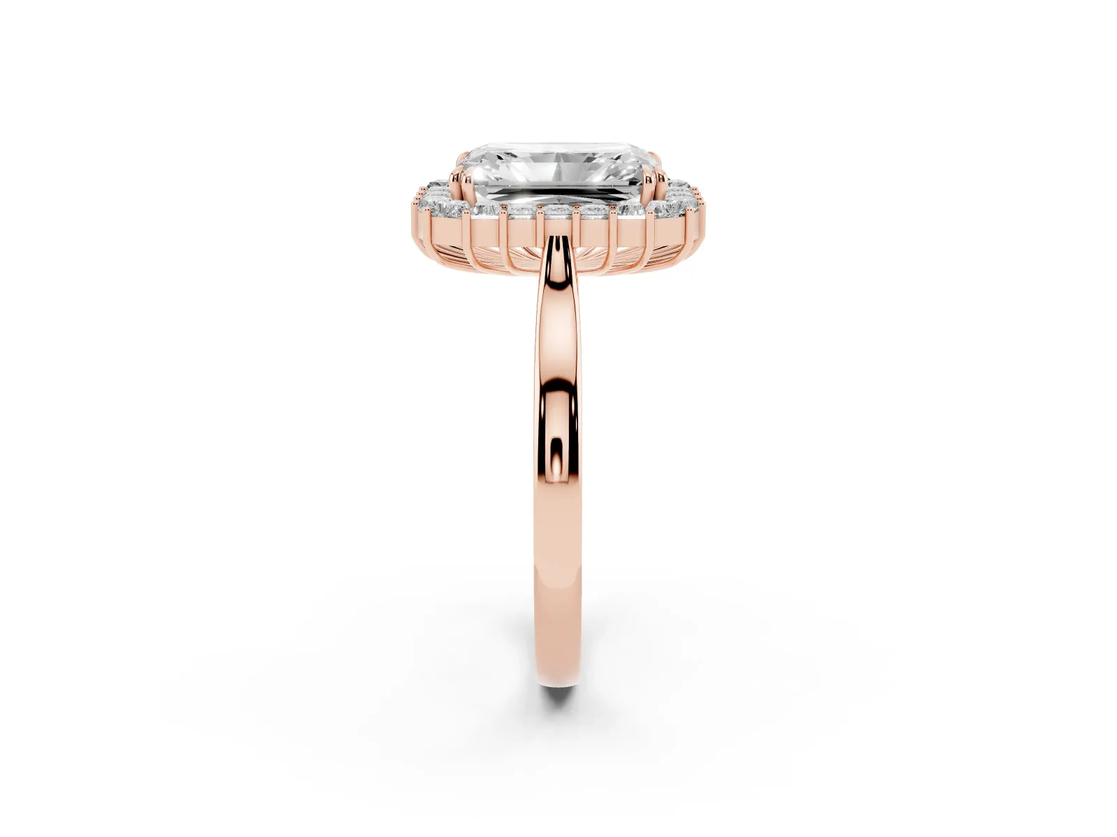 Radiant Diamond Baguette Halo Engagement Ring Rose gold