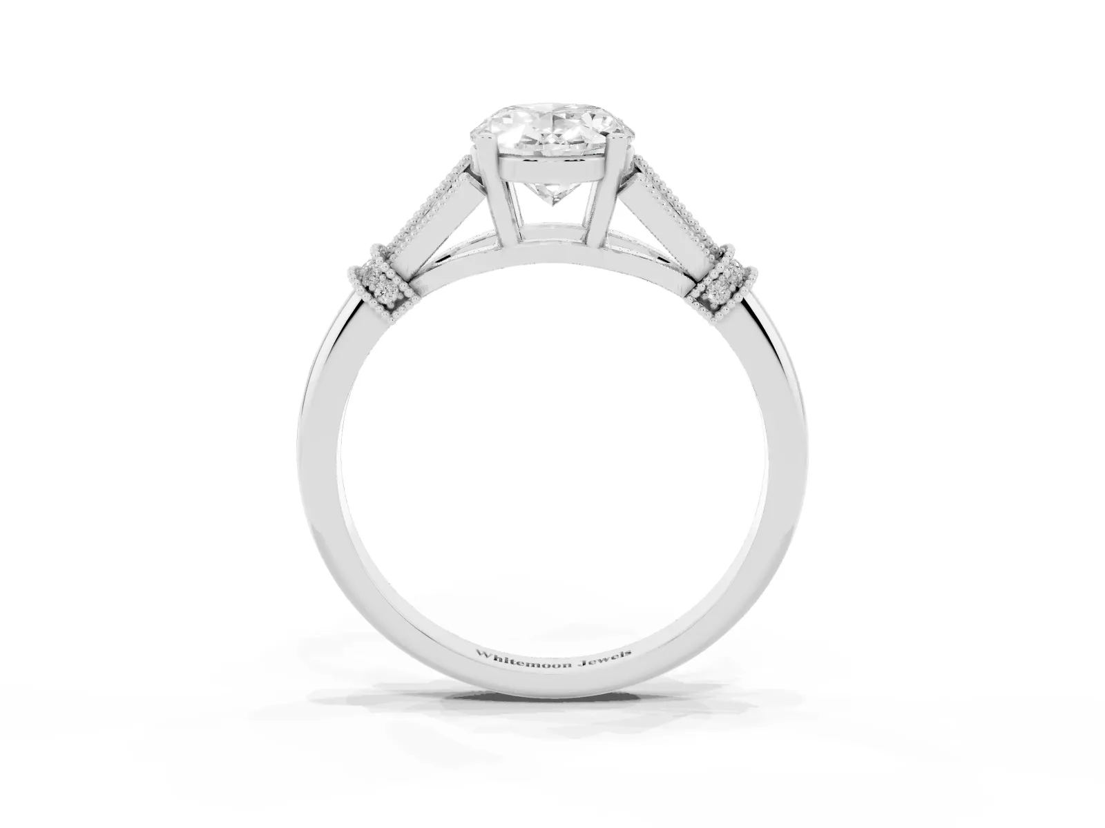 Oval Cut Diamond Solitaire Ring with Floral Filigree and Pave Accents White gold