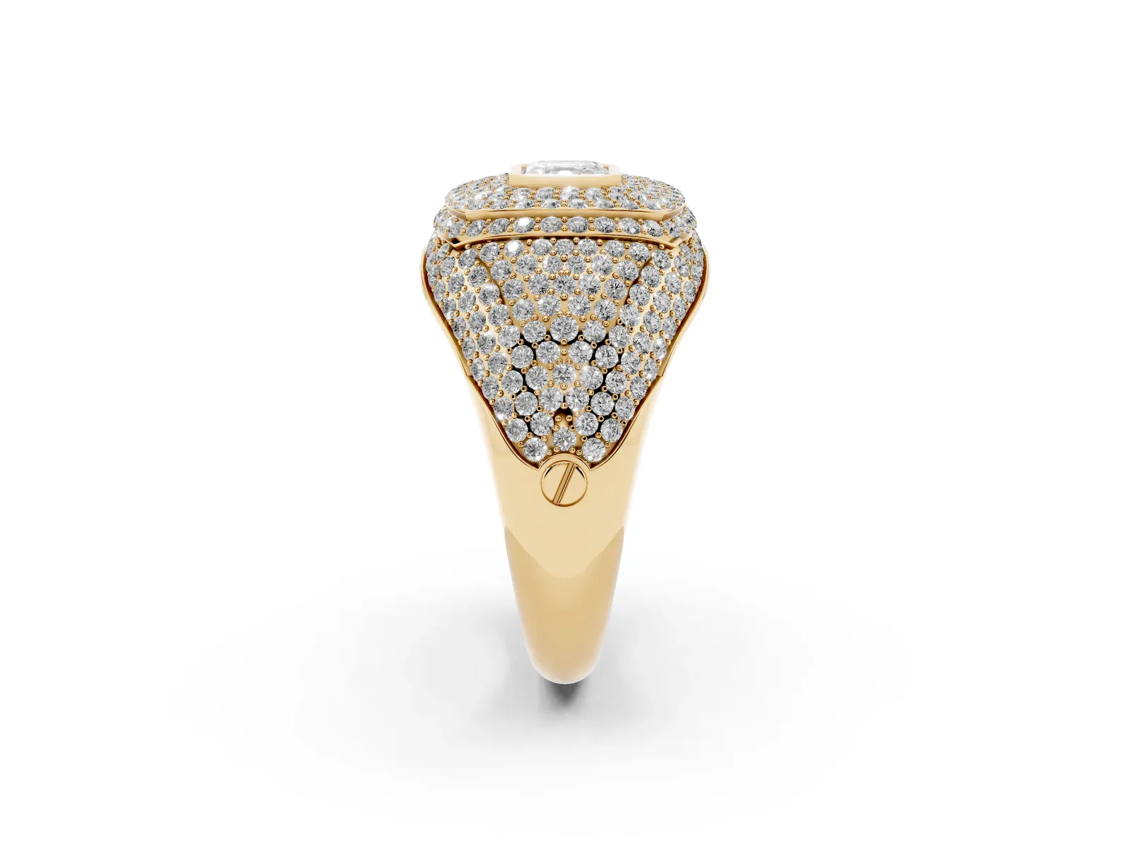 Asscher Cut Diamond Bezel Set Pavé Dome Mens Ring Yellow gold