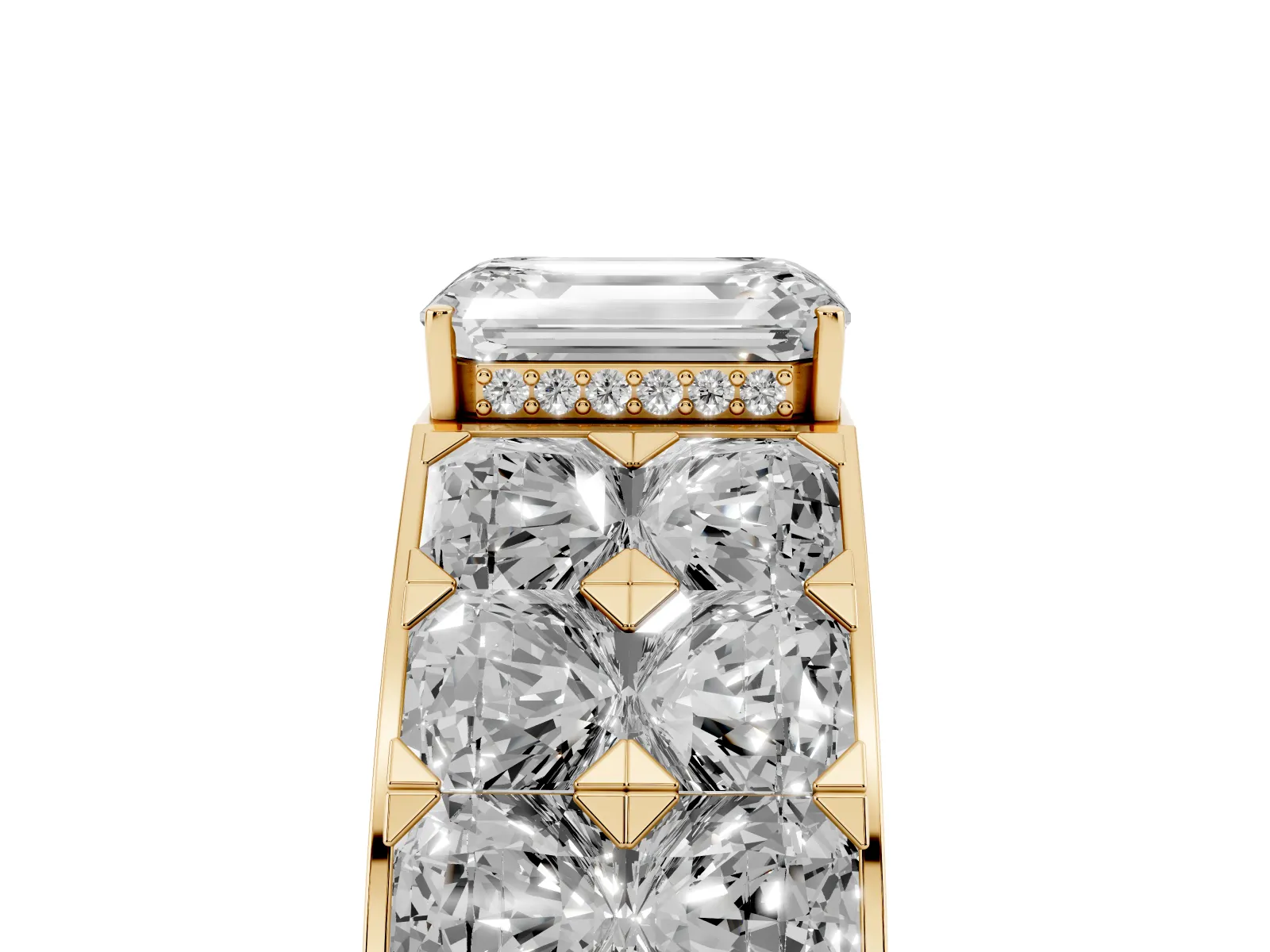 Emerald Cut Diamond Radiant Pavé Mens Ring Yellow gold