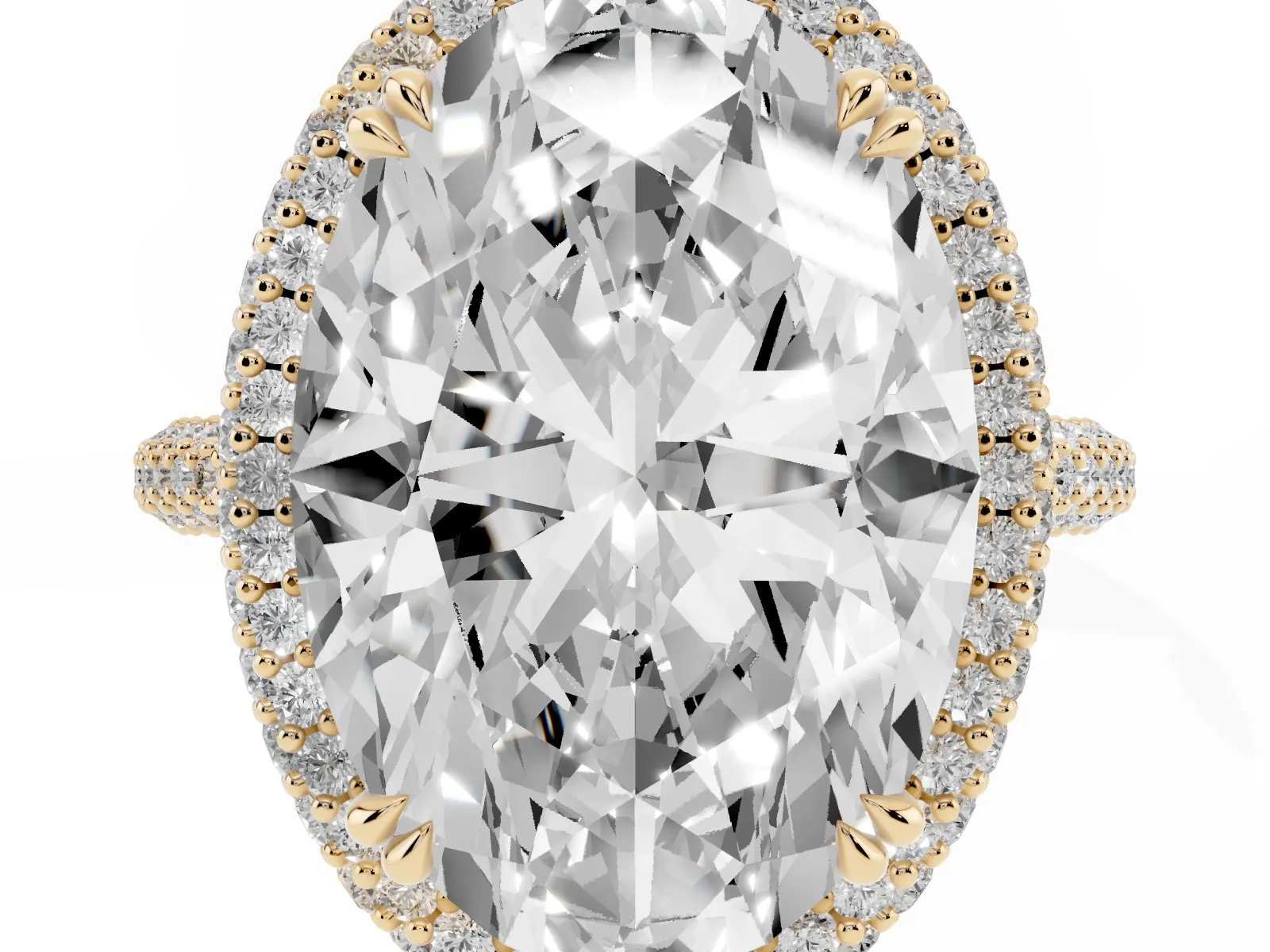Oval Diamond Halo Ring with Round Diamond Accents Yellow gold