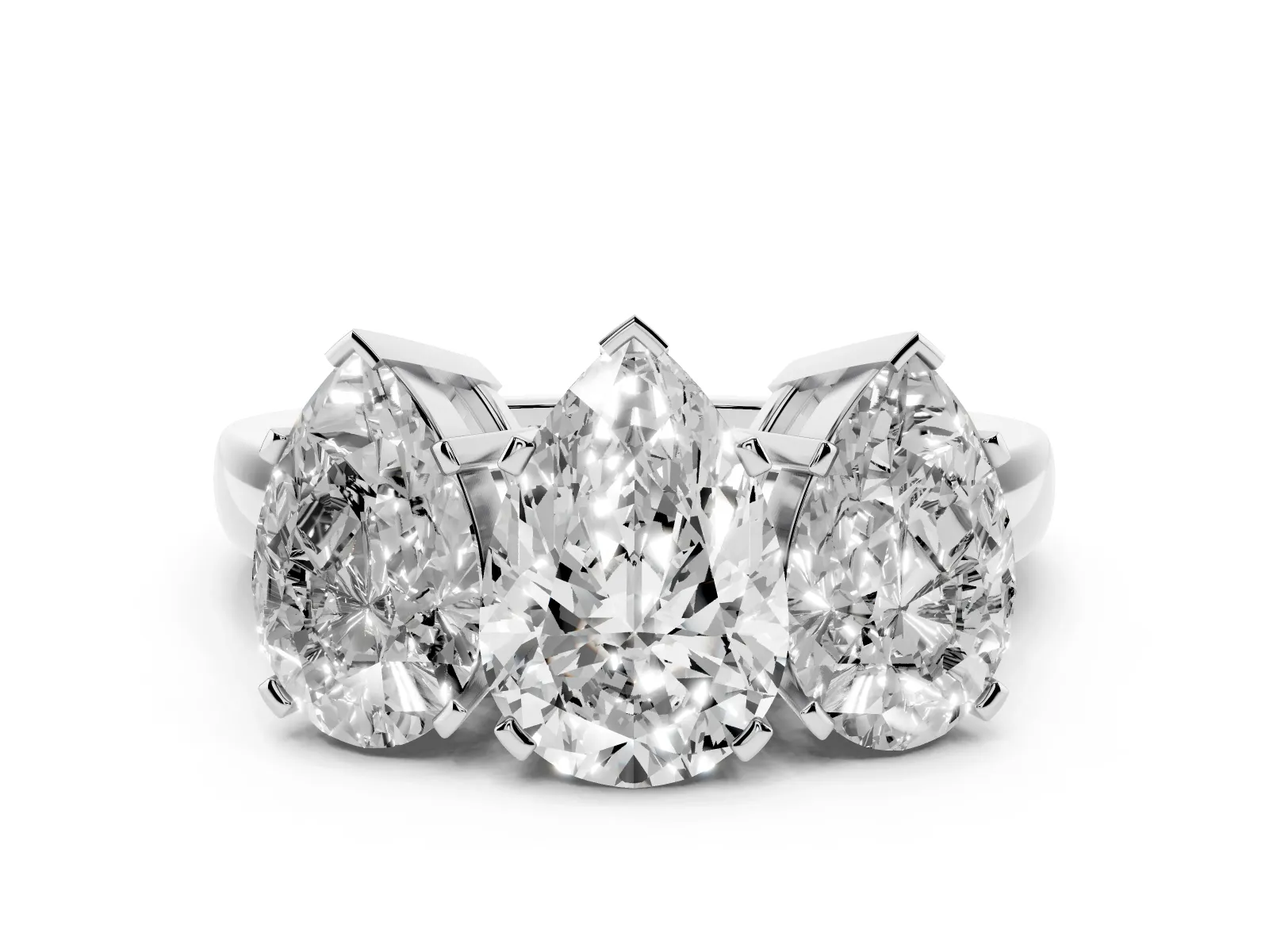 Three-Stone Pear Cut Cut Diamond Ring with Channel Set Band and Four-Prong Setting Platinum