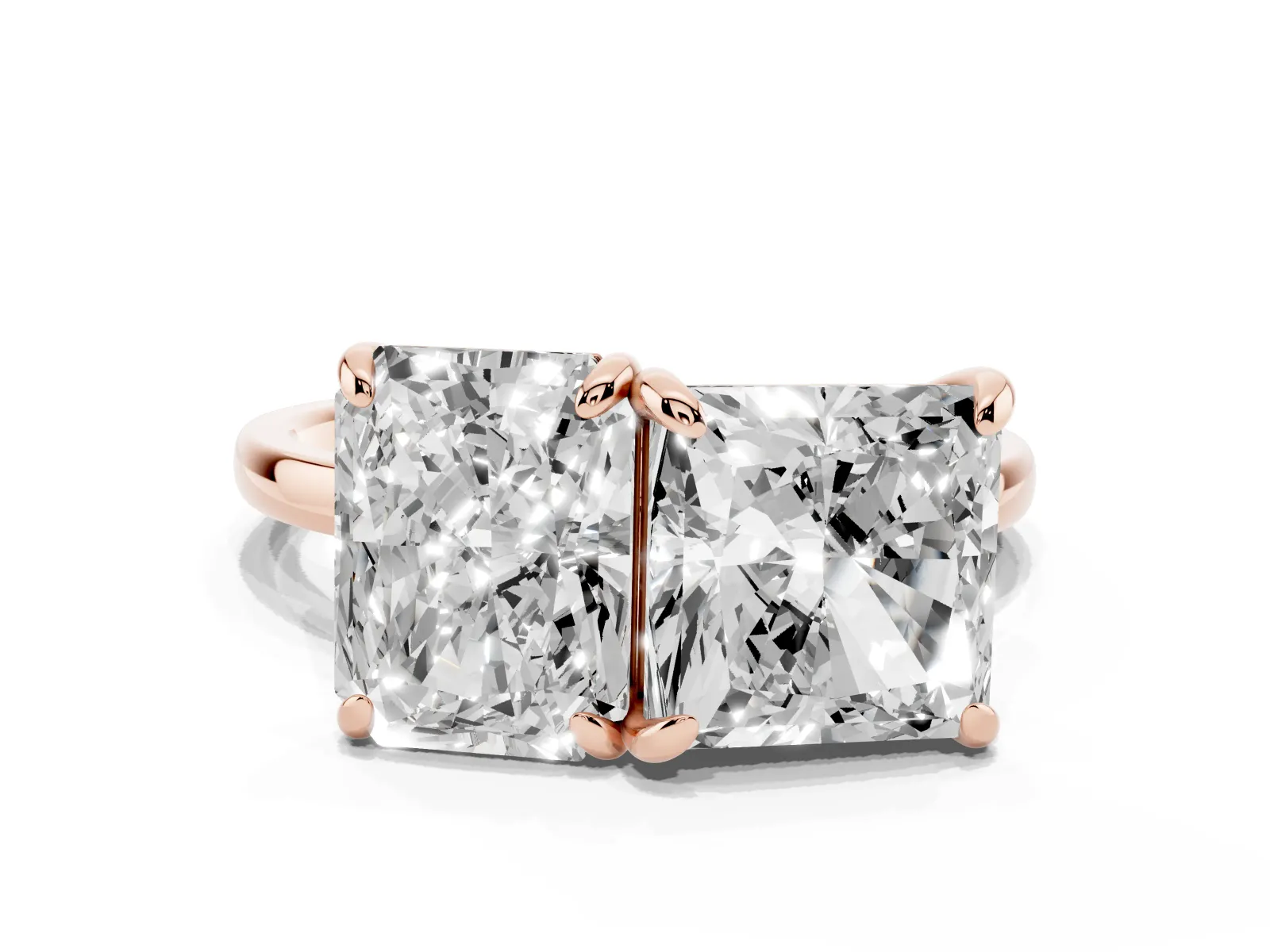 Radiant and Princess Toi Moi Ring with Prong Setting and Plain Band Rose gold