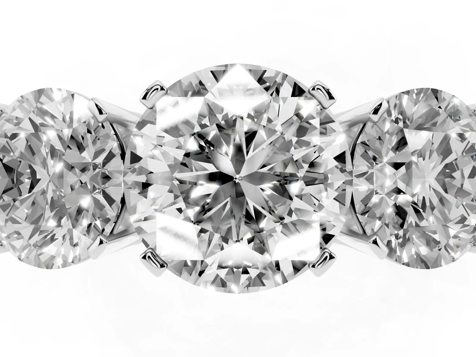 Three-Stone Round Cut Cut Diamond Ring with Channel Set Band and Four-Prong Setting Platinum