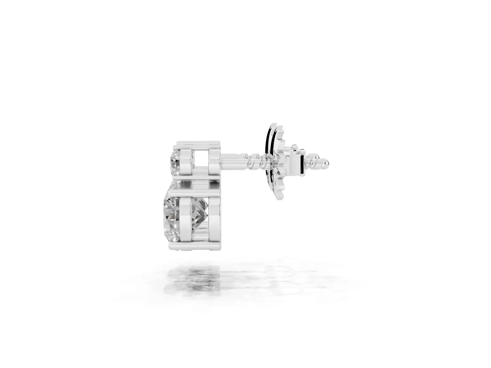 Round Diamond Basket-Set Stud Earrings with Diamond Accent Silver