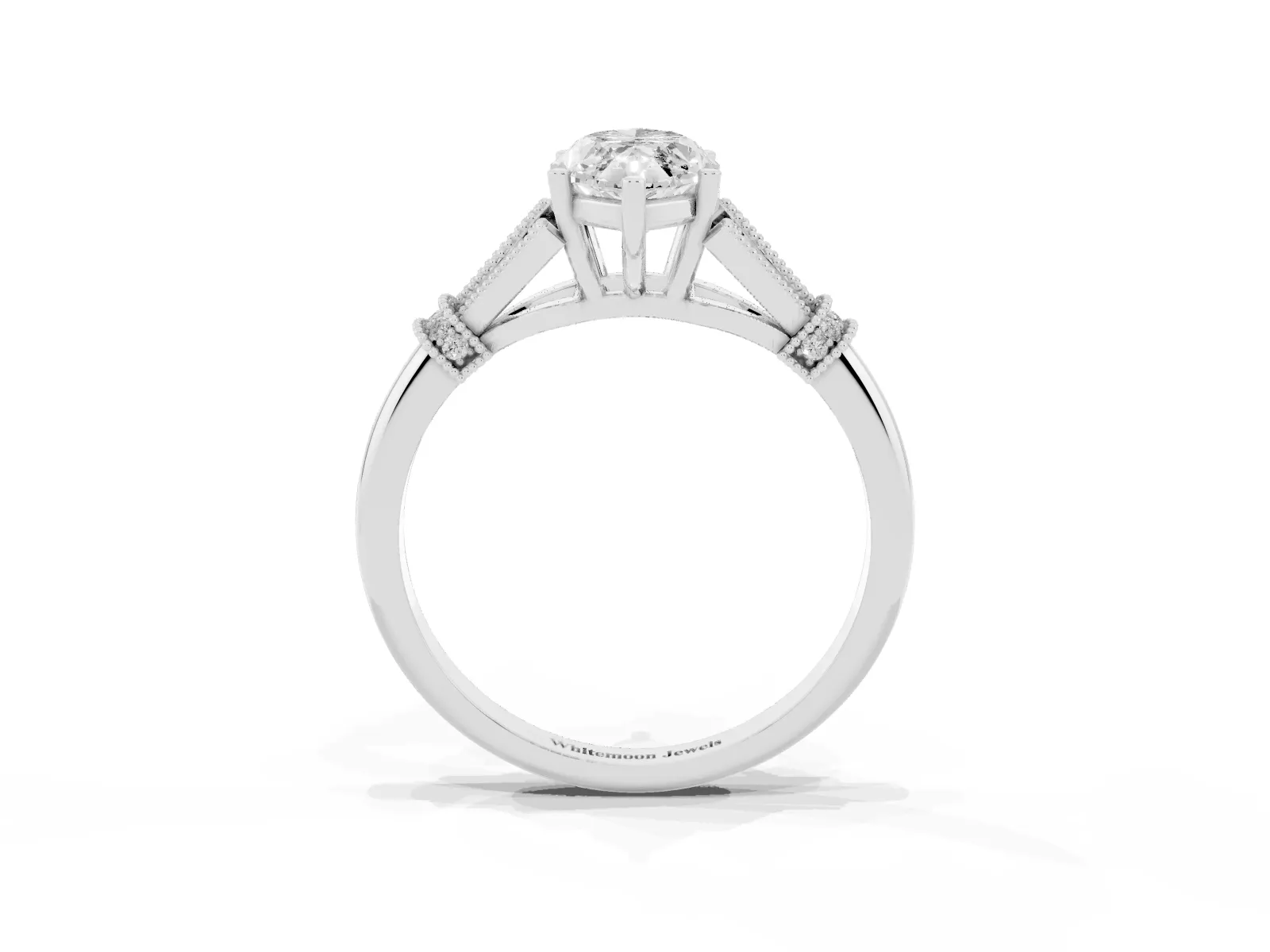 Marquise Cut Diamond Solitaire Ring with Floral Filigree and Pave Accents Platinum