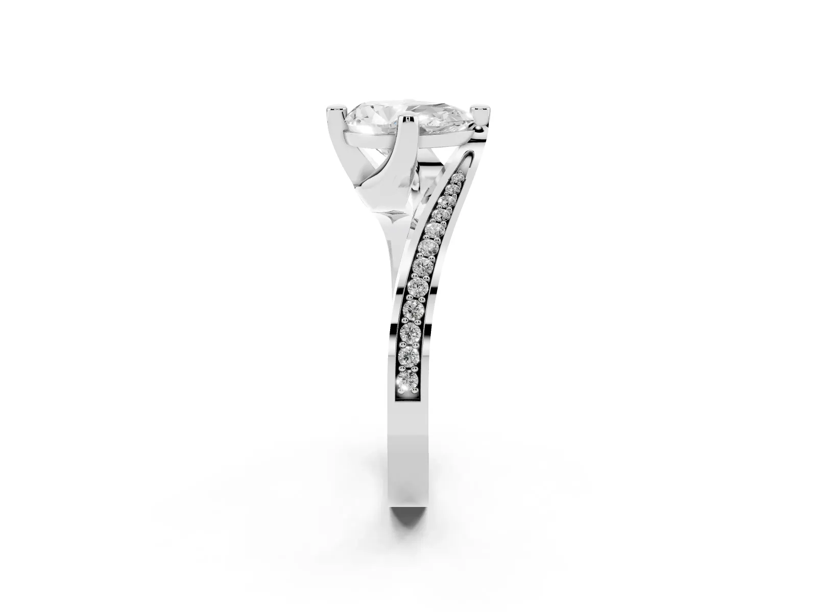 Pear Cut Solitaire Diamond Twist Band with Pavé Setting and Four-Prong Setting Platinum
