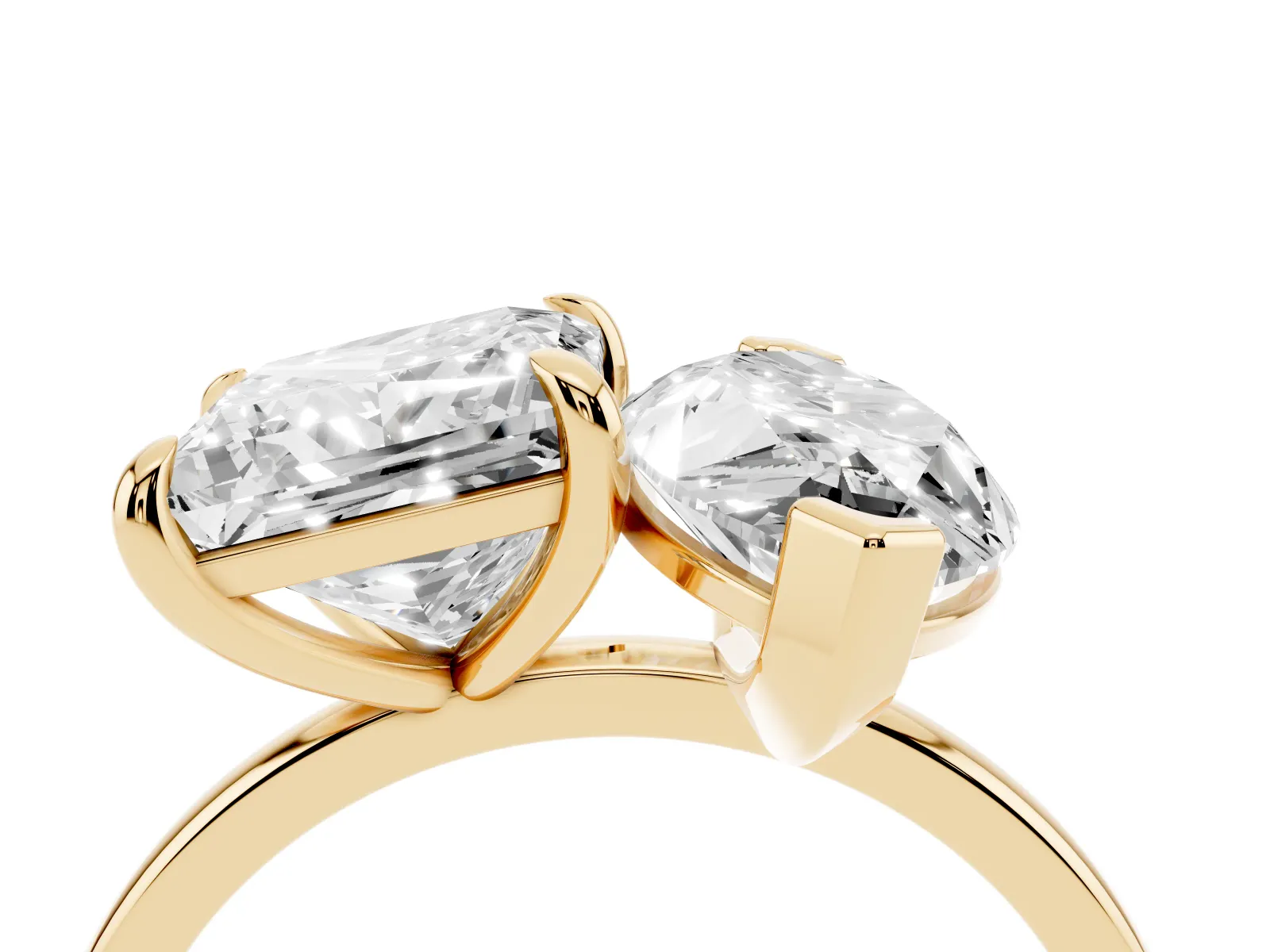 Marquise and Princess Toi Moi Ring with Prong Setting and Plain Band Yellow gold