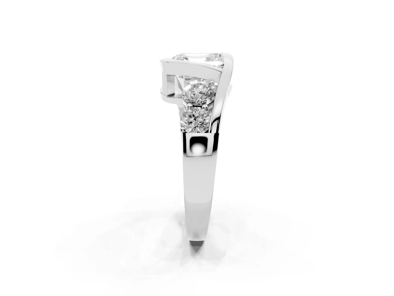 Bezel Set Asscher Cut Diamond Bypass Ring with Round Accents Platinum