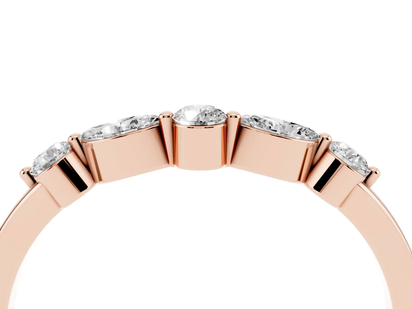 Round and Marquise Diamond Half Eternity Band with Prong Setting Rose gold