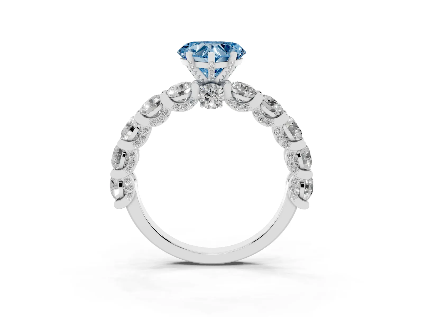 Fancy Blue Heart Cut Diamond Side Stone Engagement Ring with Four-Prong Setting Platinum