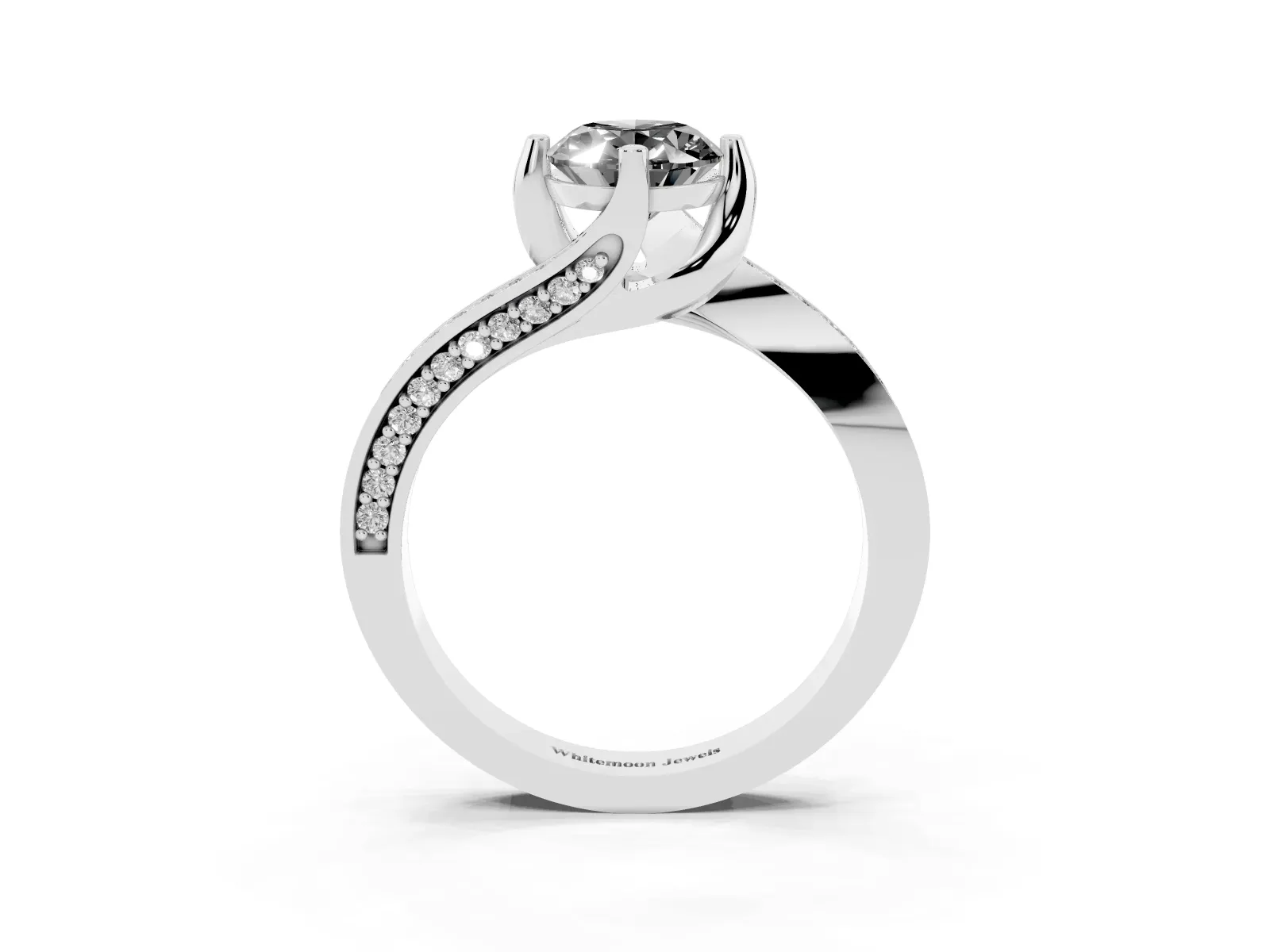 Fancy Black Oval Cut Solitaire Diamond Twist Band with Pavé Setting and Four-Prong Setting Platinum