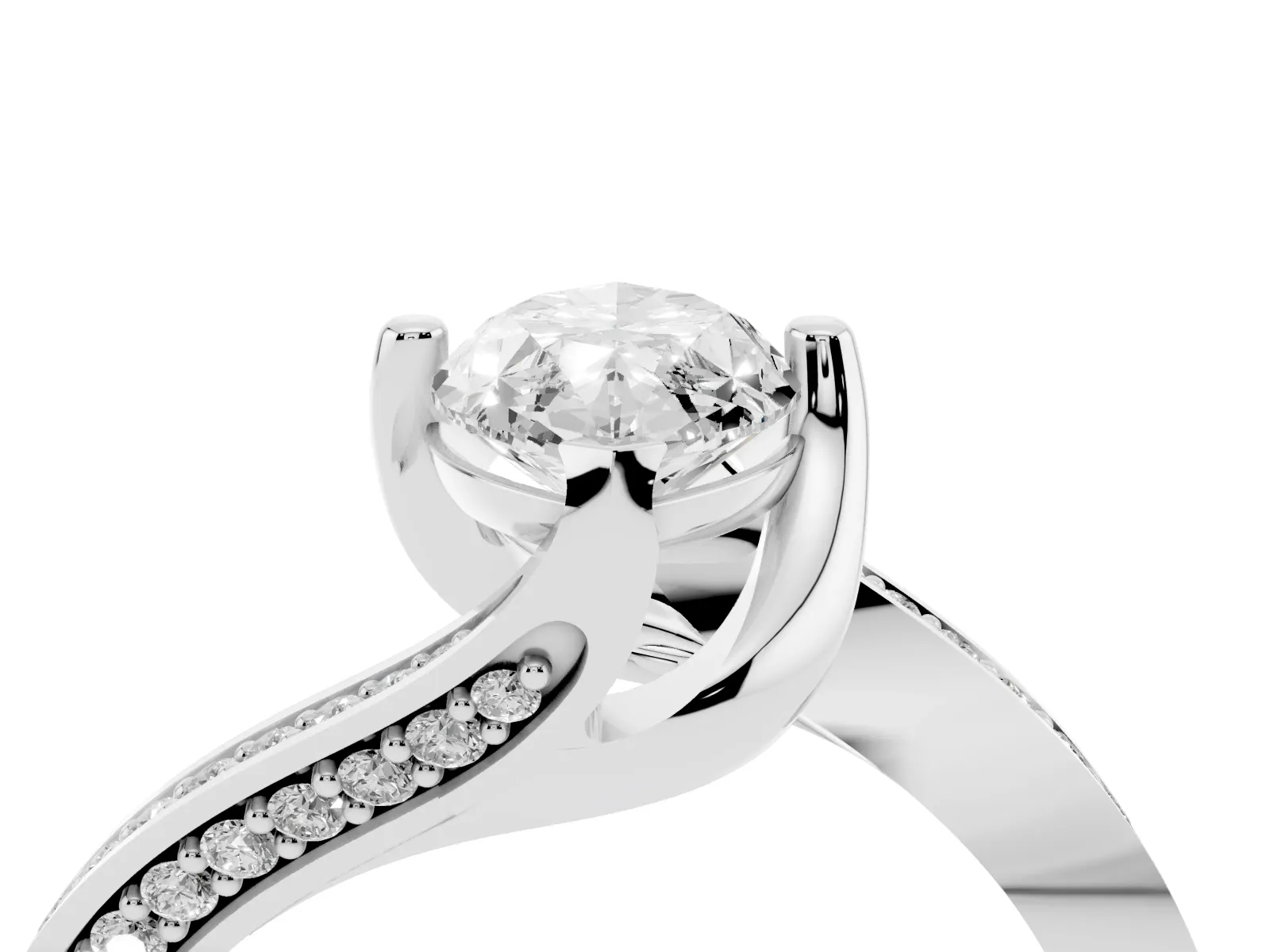 Marquise Cut Solitaire Diamond Twist Band with Pavé Setting and Four-Prong Setting Platinum