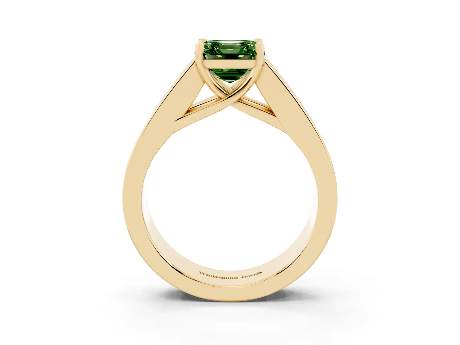 Fancy Green Asscher Cut Cut Channel Set Solitaire Ring with Four-Prong Setting Yellow gold