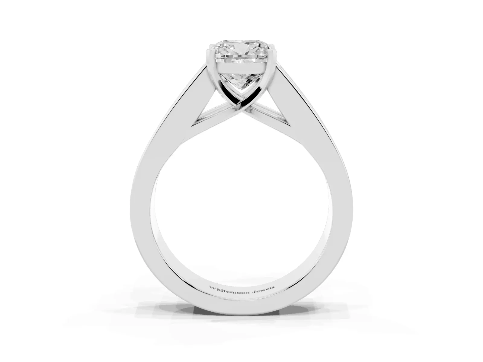 Cushion Cut Cut Channel Set Solitaire Ring with Four-Prong Setting Platinum
