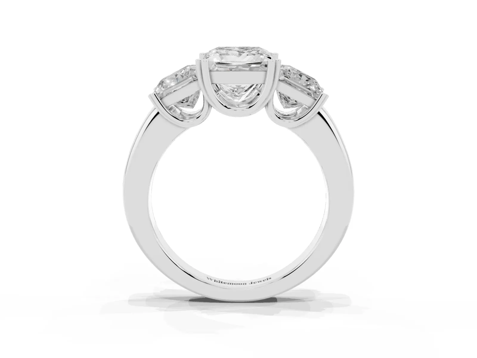 Three-Stone Princess Cut Cut Diamond Ring with Channel Set Band and Four-Prong Setting Platinum