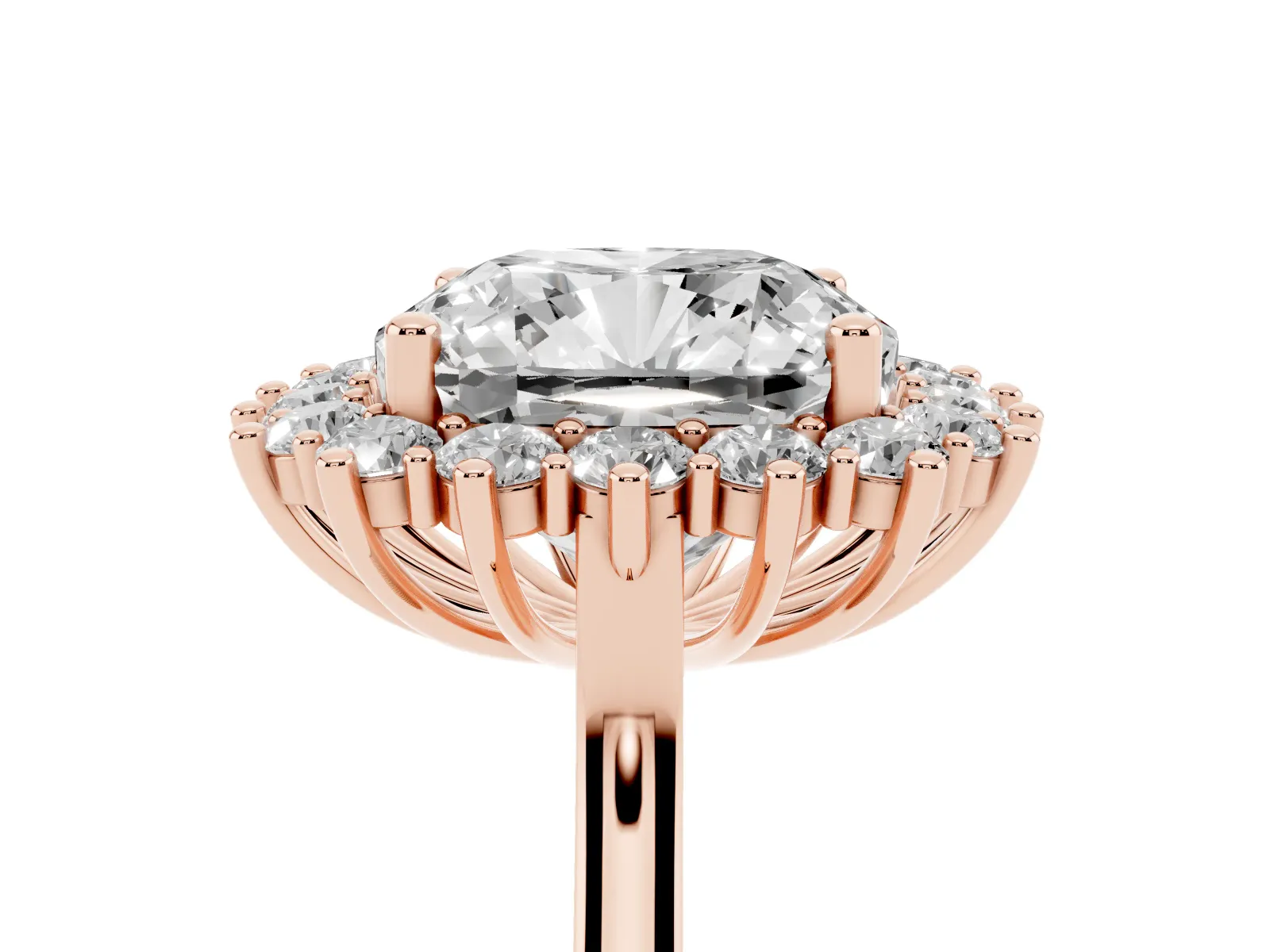 Cushion Diamond Halo Engagement Ring with Round Diamond Accents Rose gold
