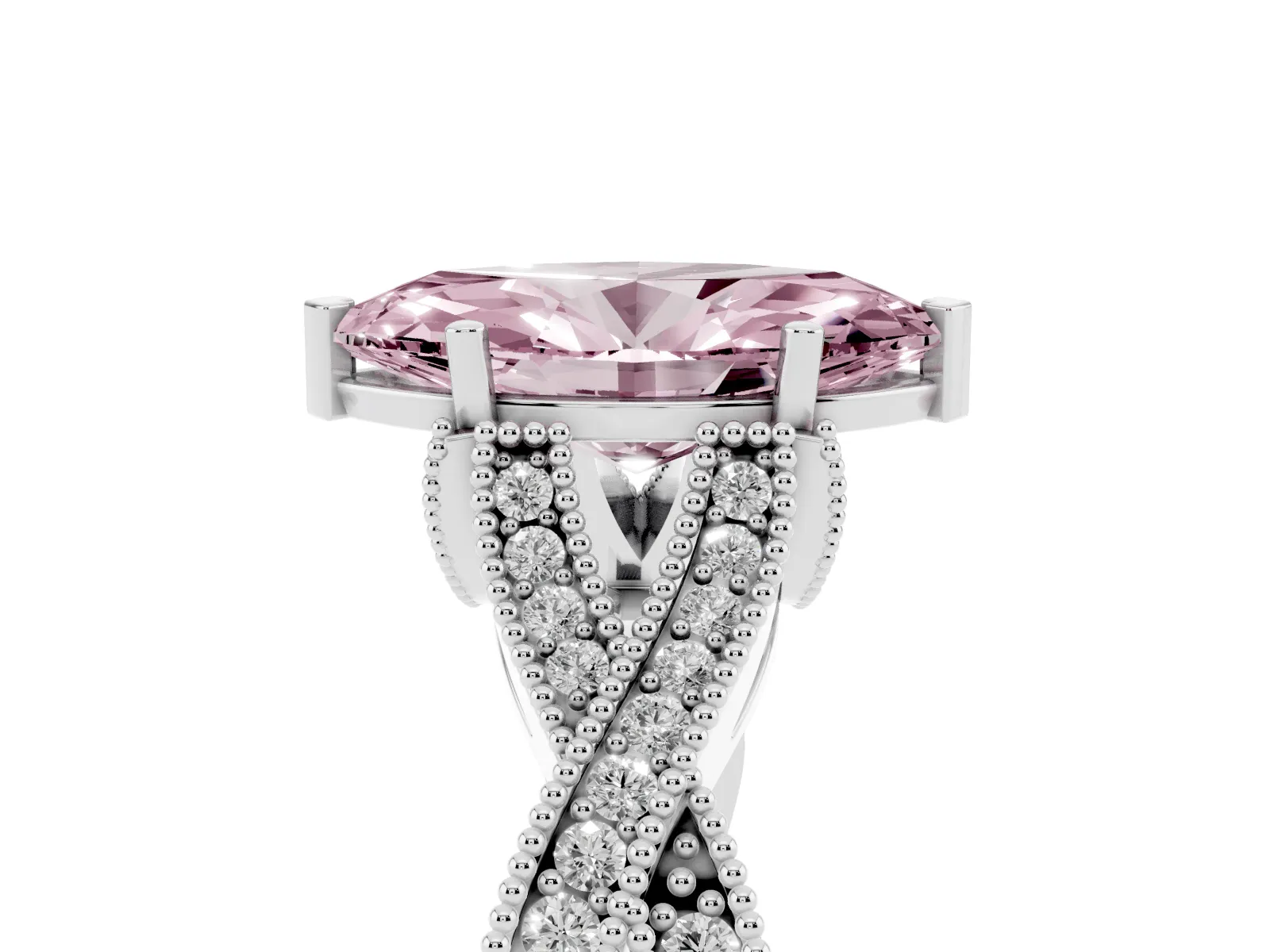 Fancy Pink Marquise Cut Cut Diamond Twisted Band with Milgrain Pave Setting and Four-Prong Setting Platinum