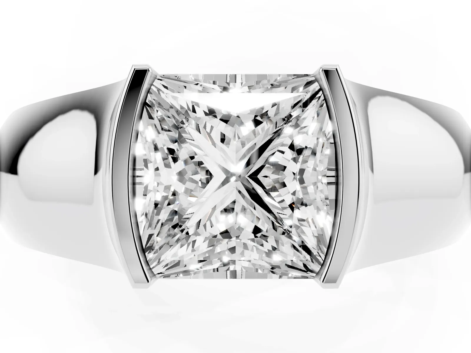 Princess Cut Solitaire Bezel Set Diamond Ring with Wide Band White gold
