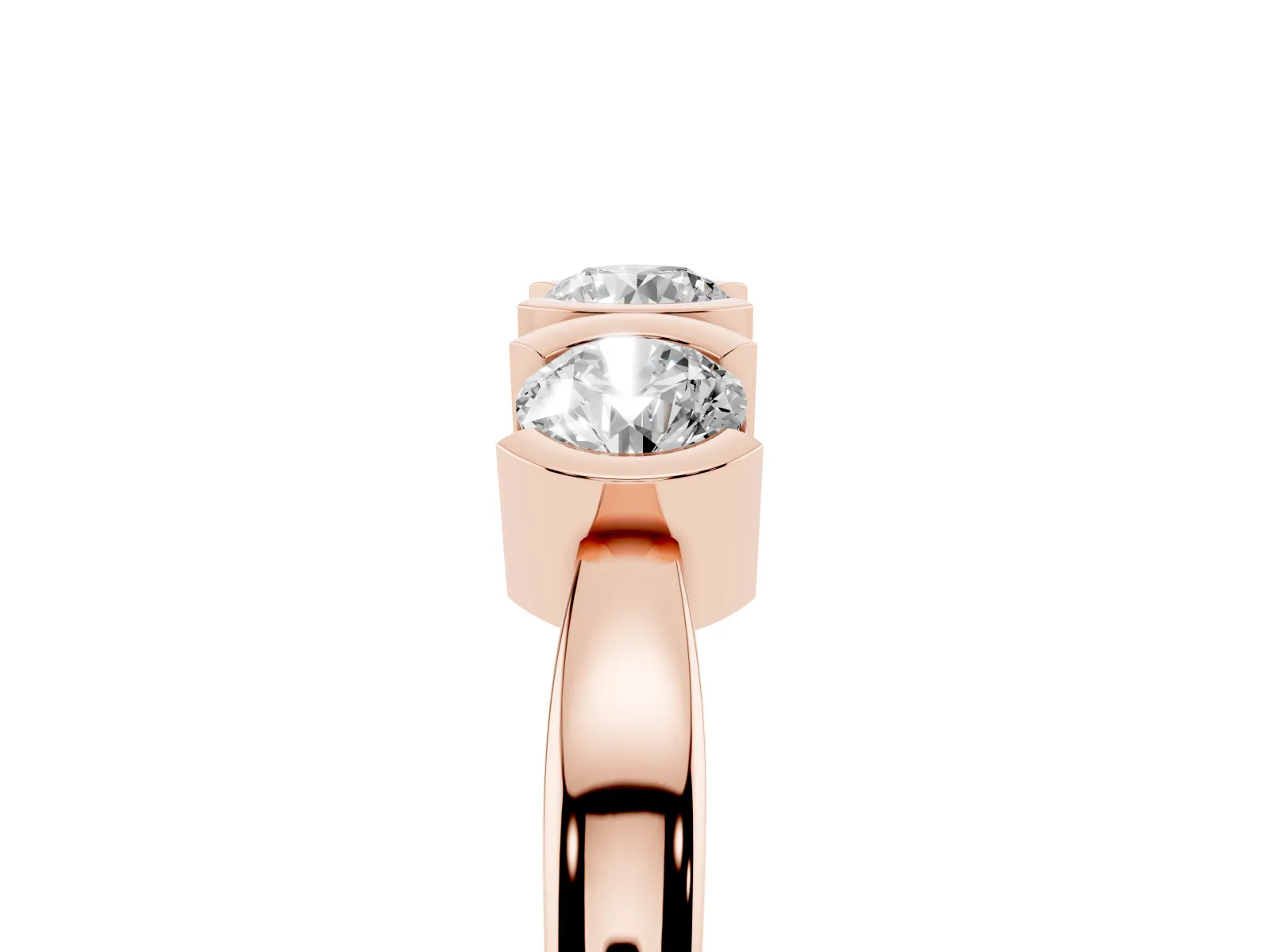Three-Stone Round Diamond Half Bezel Prong Band Rose gold