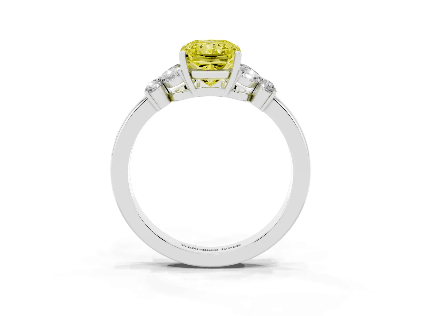 Fancy Yellow Radiant Cut Cut Solitaire Floral Diamond Ring with Four-Prong Setting Platinum