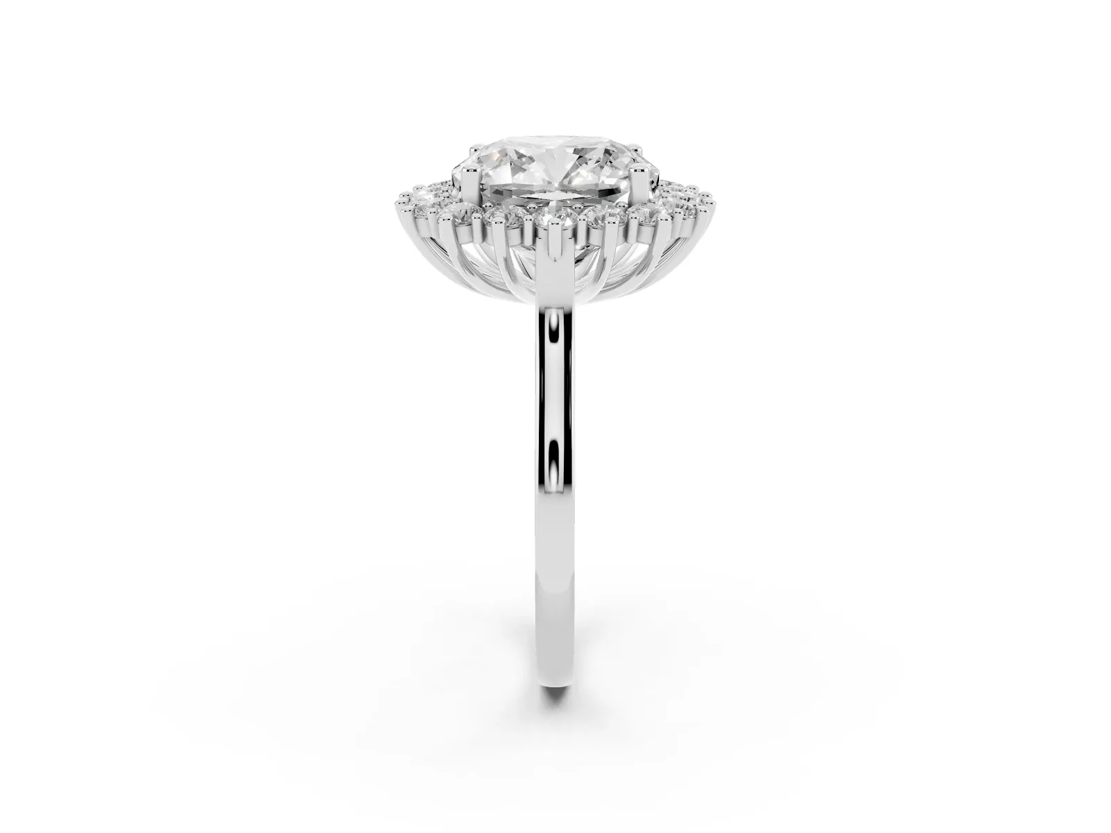 Cushion Diamond Halo Engagement Ring with Round Diamond Accents White gold