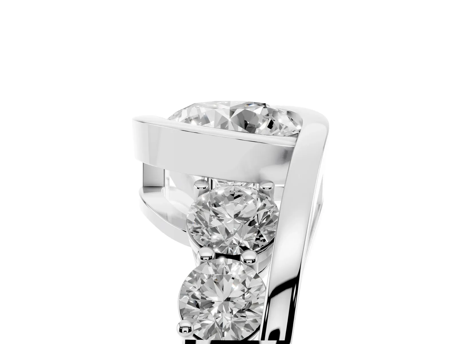 Bezel Set Round Cut Diamond Bypass Ring with Round Accents White gold