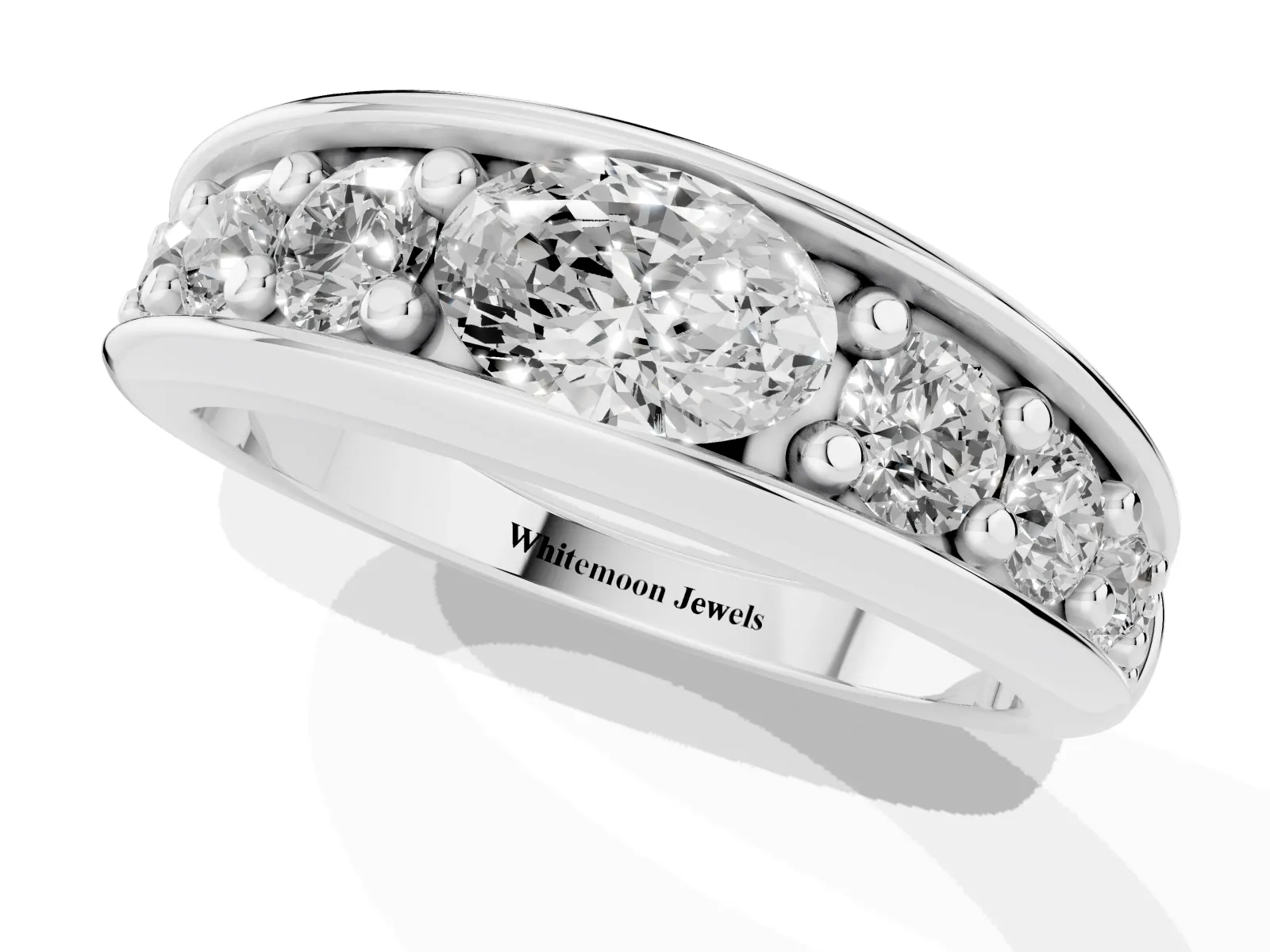 Oval Diamond Mens Ring with Round Diamond Accents Platinum