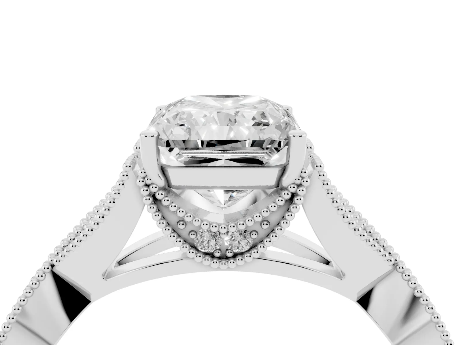 Radiant Cut Cut Diamond Twisted Band with Milgrain Pave Setting and Four-Prong Setting Platinum