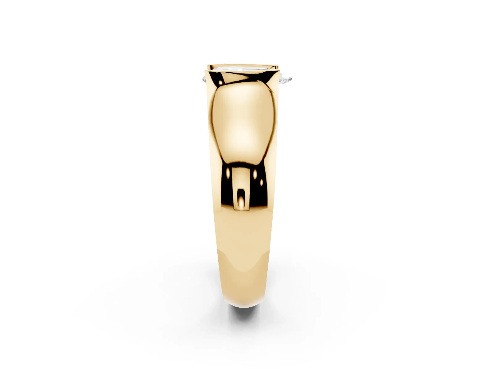 Pear Cut Solitaire Bezel Set Diamond Ring with Wide Band Yellow gold