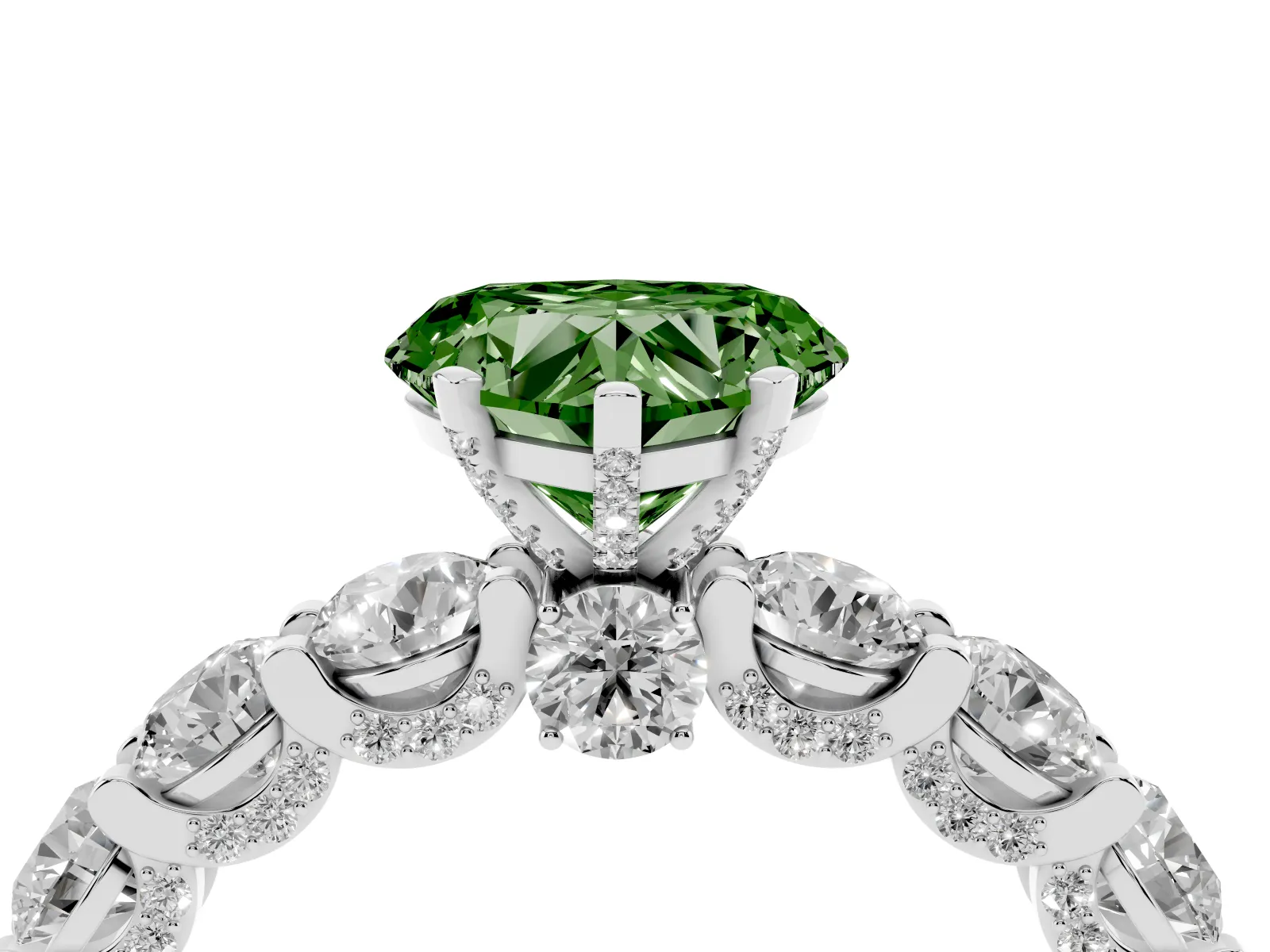 Fancy Green Heart Cut Diamond Side Stone Engagement Ring with Four-Prong Setting Platinum