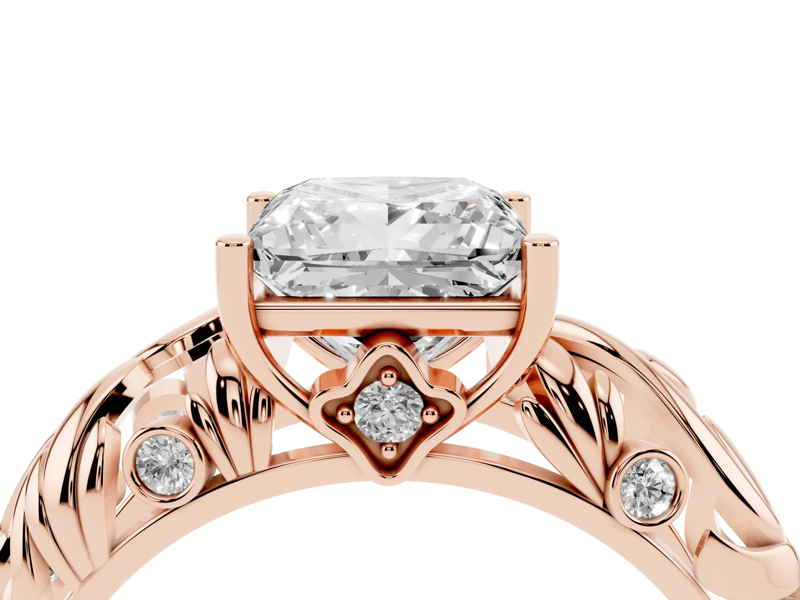 Princess Cut Solitaire Diamond Leaf-Inspired Vine Band Ring with Prong Setting Rose gold