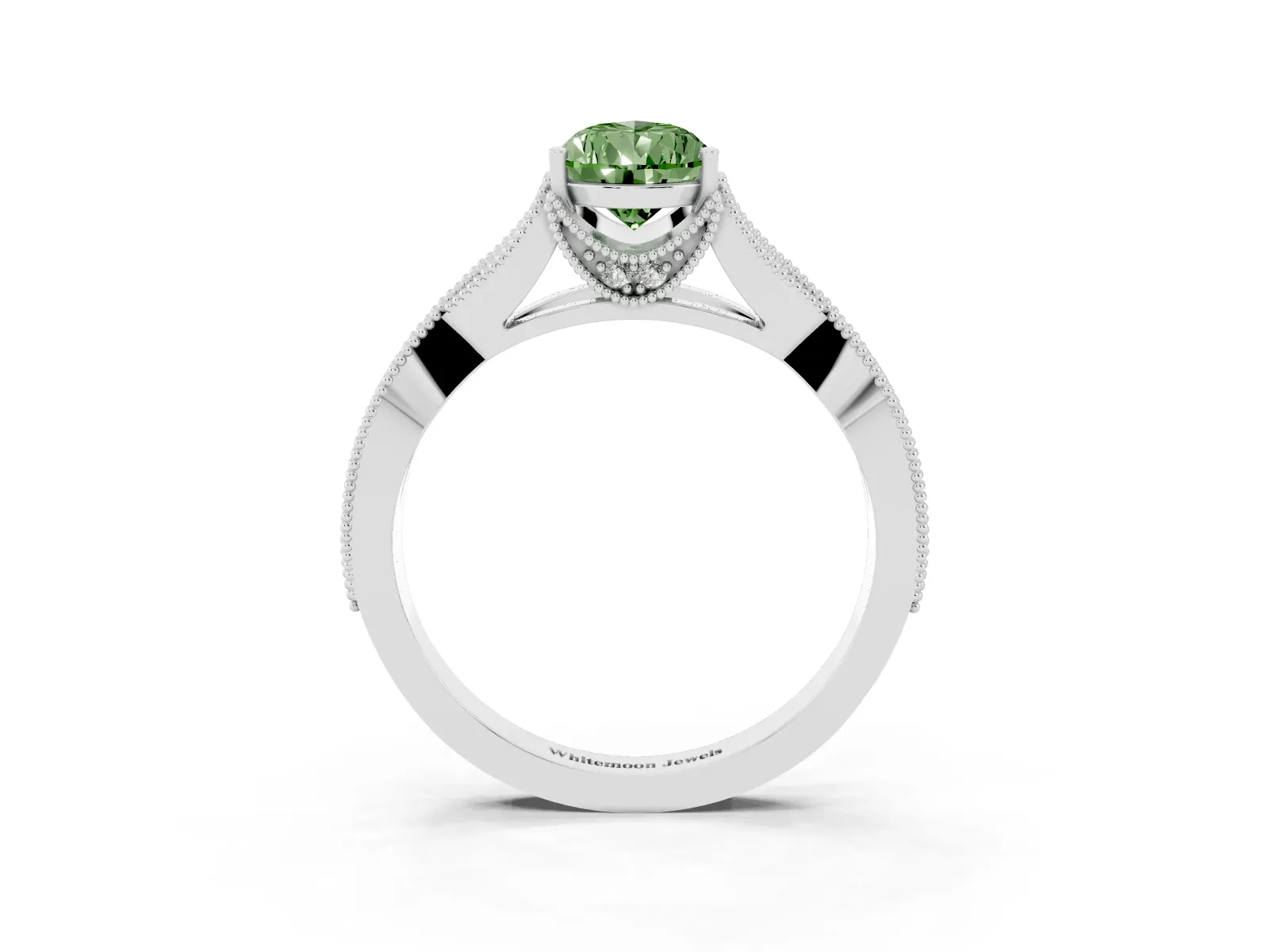 Fancy Green Pear Cut Cut Diamond Twisted Band with Milgrain Pave Setting and Four-Prong Setting Platinum