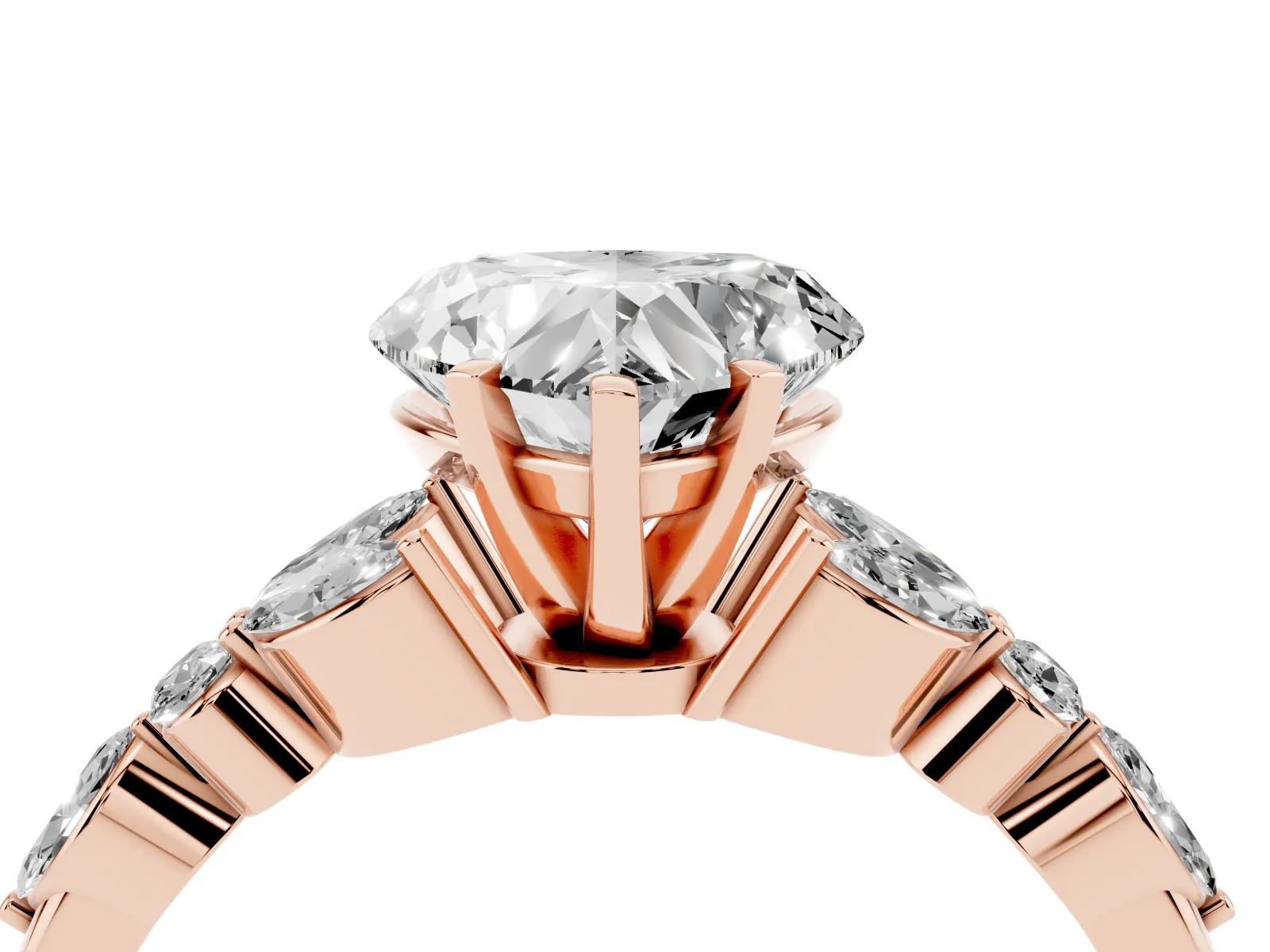 Heart Cut Diamond Solitaire Ring with Side Stones and Four-Prong Setting Rose gold