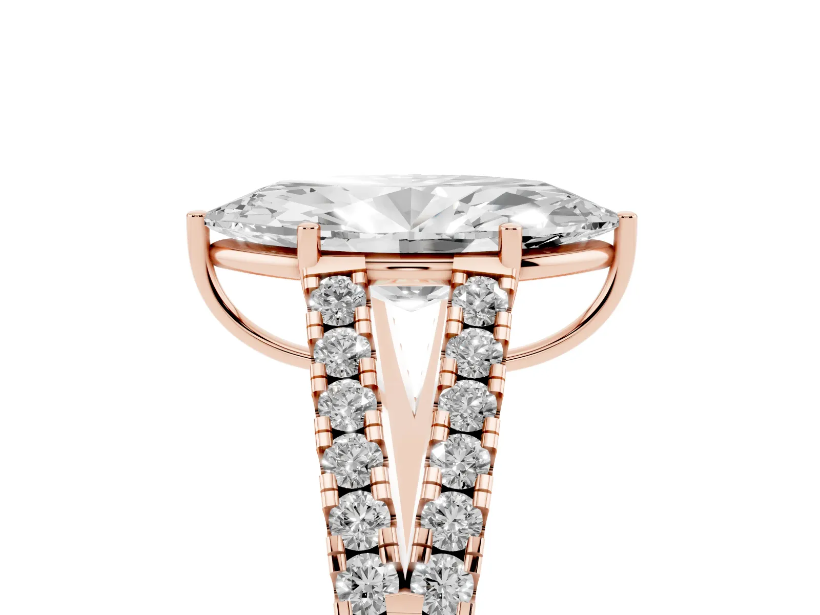 Marquise Cut Diamond Split Shank Engagement Ring with Round Pavé and Prong Setting Rose gold