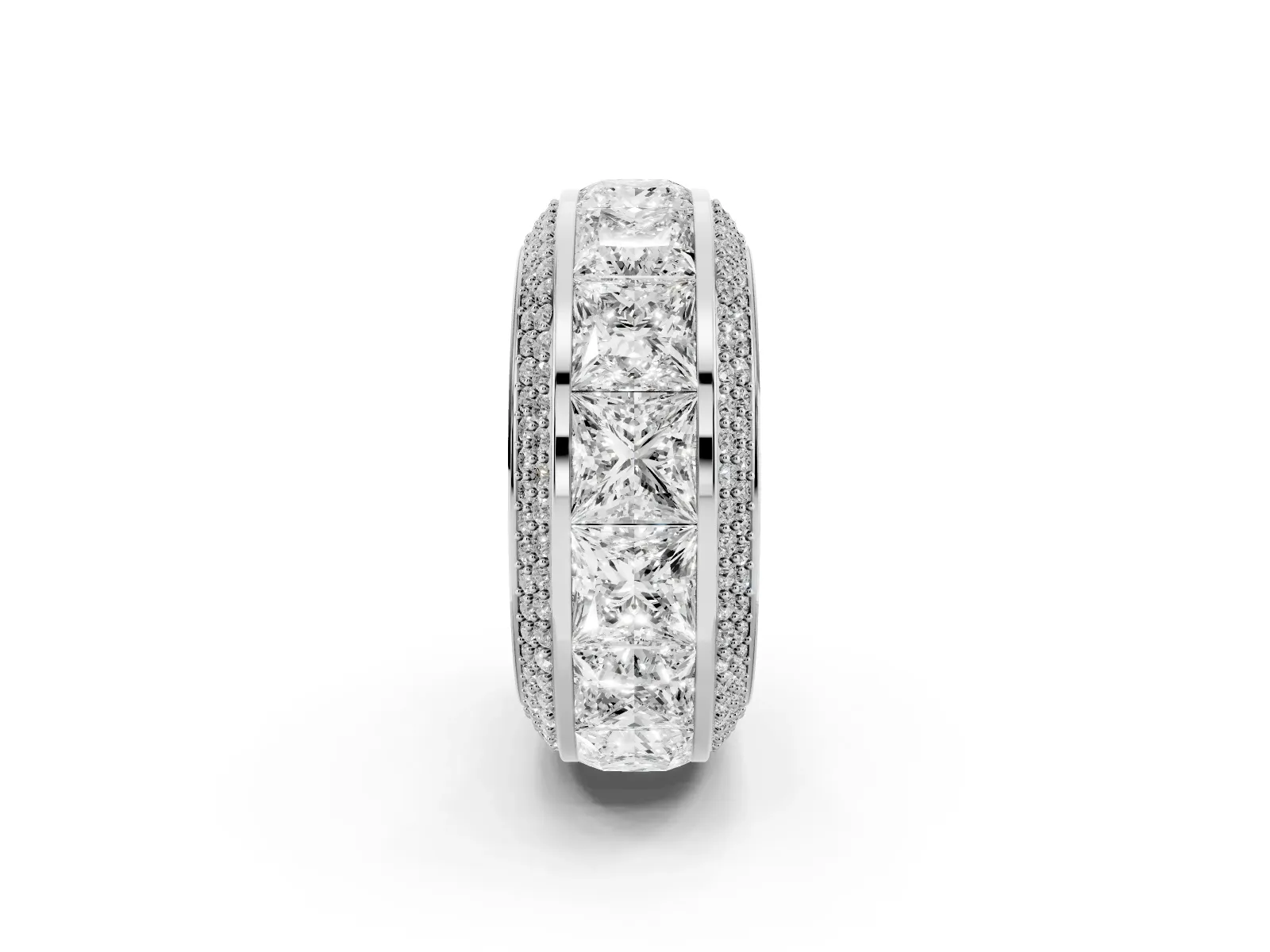 Princess Diamond Pavé Mens Wedding Band with Round Diamond Accents Platinum