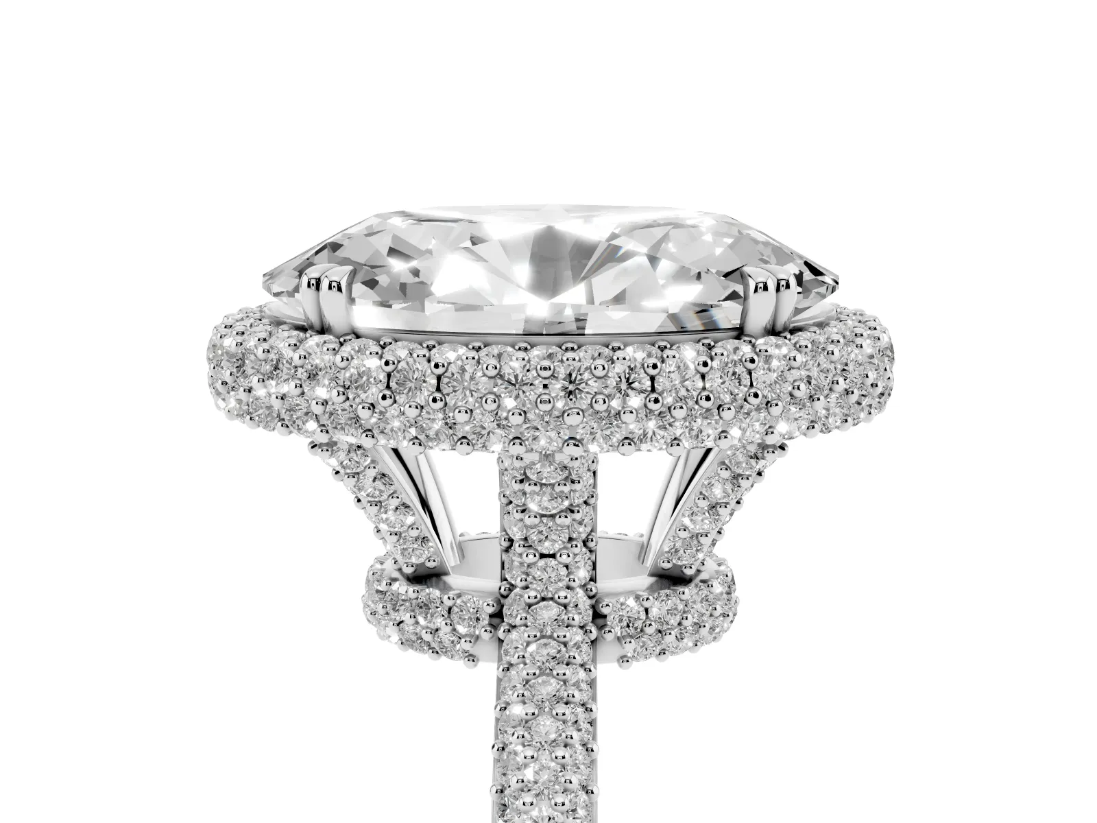 Oval Diamond Halo Ring with Round Diamond Accents Platinum