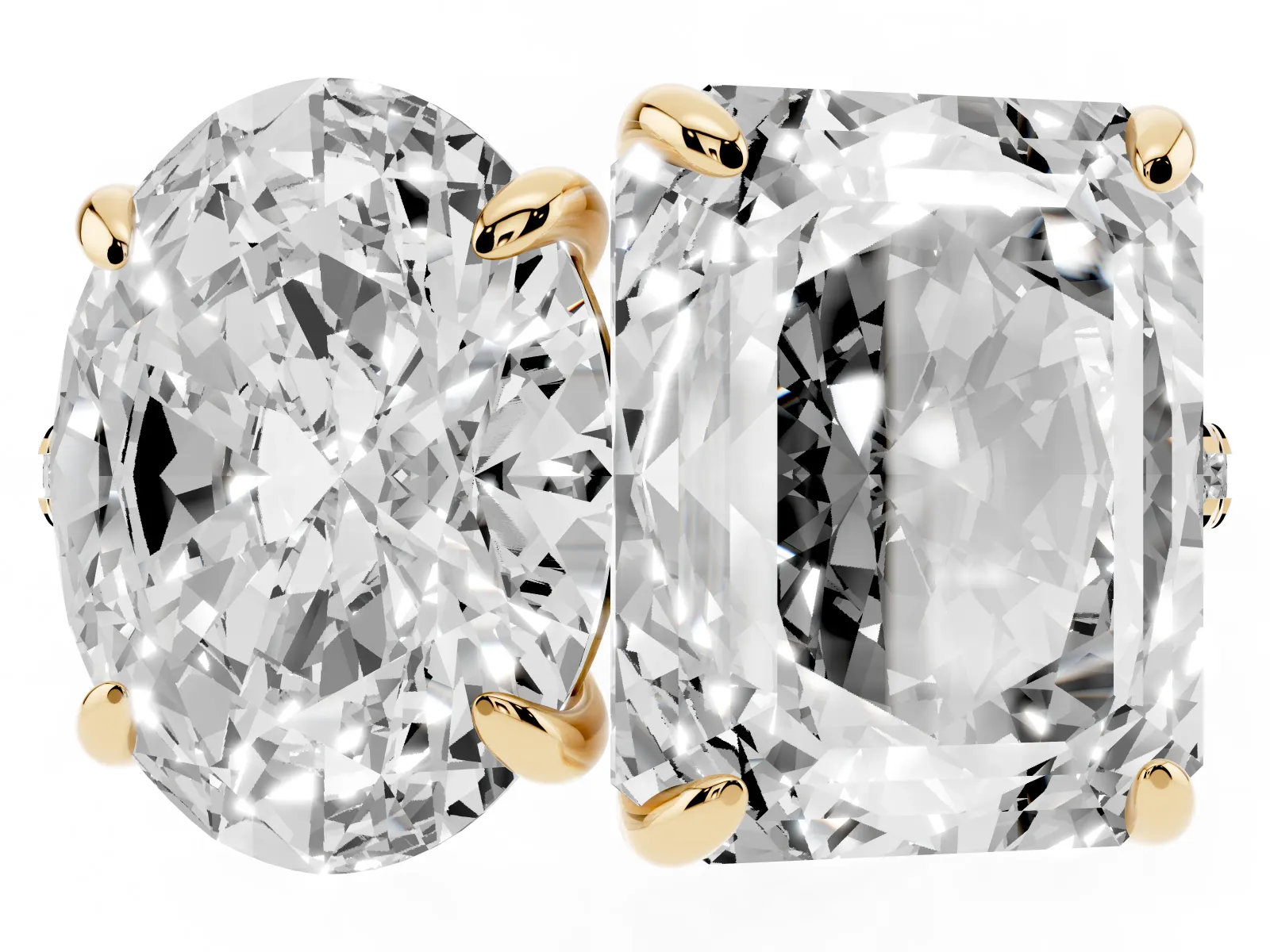 Oval and Radiant Toi Moi Ring with Prong Setting and Pave Band Yellow gold