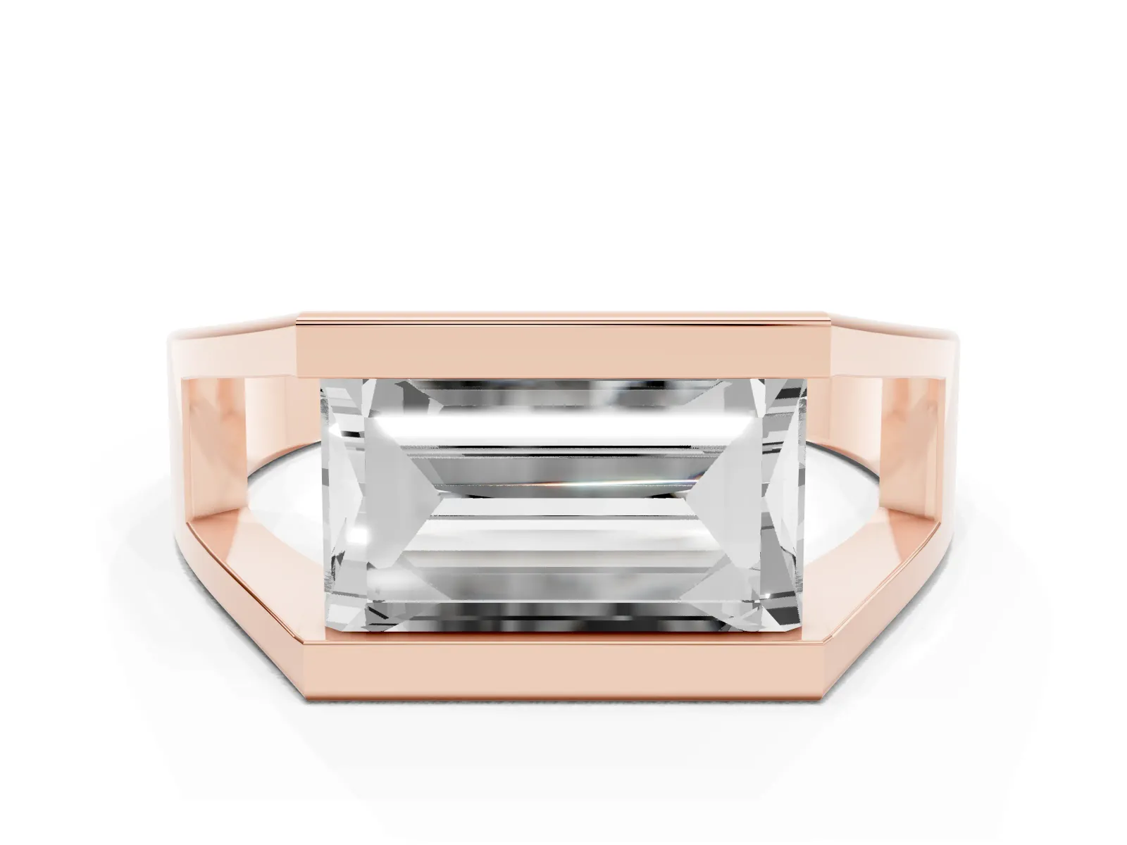 Baguette Diamond Geometric Solitaire Ring Rose gold