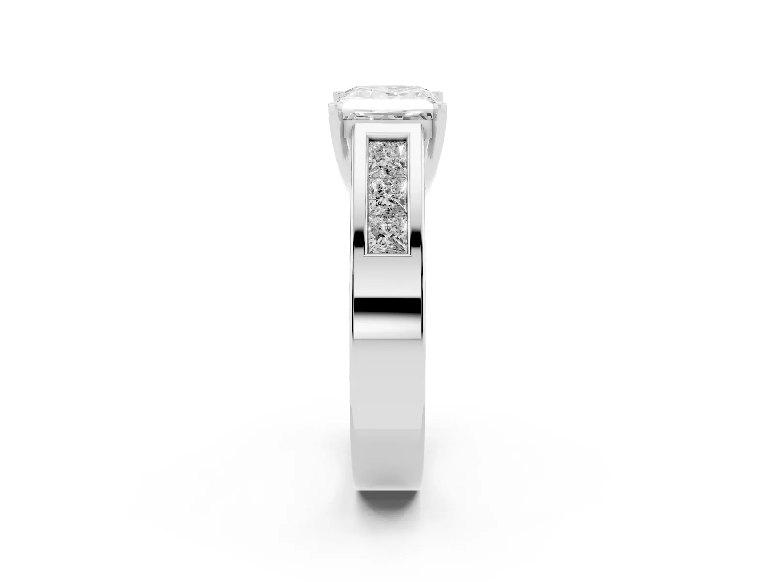 Princess Cut Cut Channel Set Solitaire Ring with Four-Prong Setting Platinum