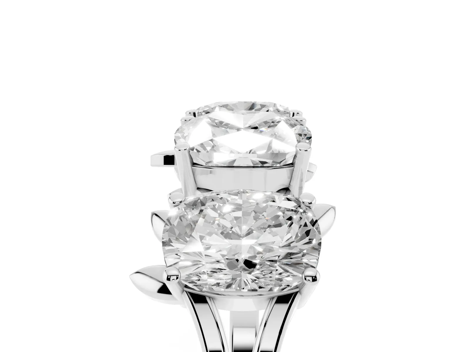 Four-Stone Elongated Cushion Diamond Band with Nature-Inspired Prong Setting Silver
