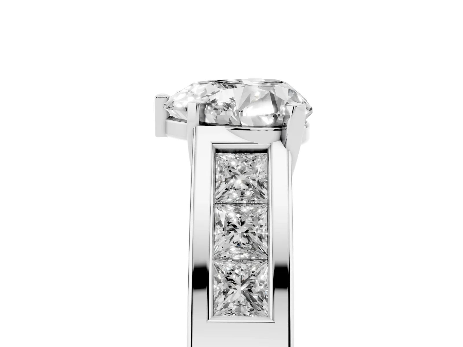 Heart Cut Cut Channel Set Solitaire Ring with Four-Prong Setting White gold