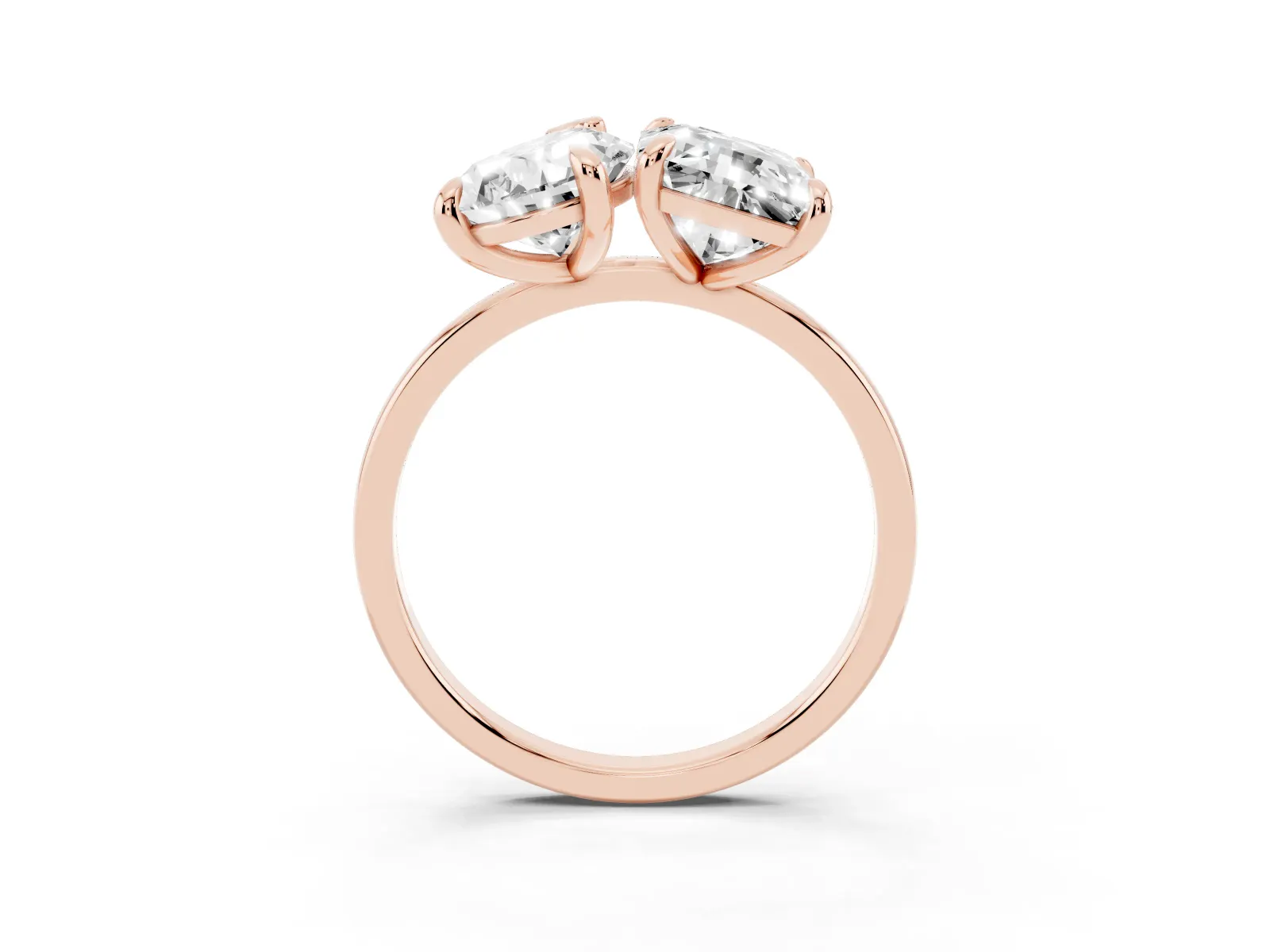 Pear and Radiant Toi Moi Ring with Prong Setting and Plain Band Rose gold